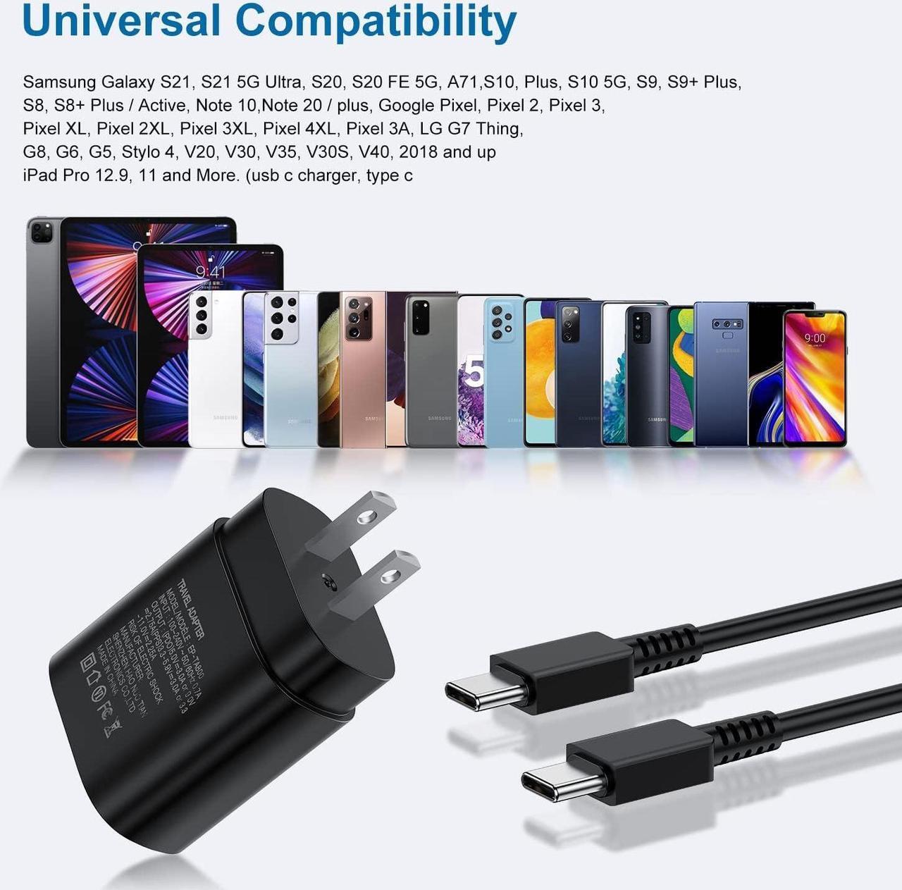 Alt view image 6 of 7 - Type C Charger, 25W PD USB C Wall Charger Super Fast Charging Block 2Pack& 10ft USBC Android Phone Charger Cable Cord for Samsung Galaxy S23 Ultra/ S23+/ S23/ S22 S21 S20 Ultra PLUS FE/Note 20 10/ S10