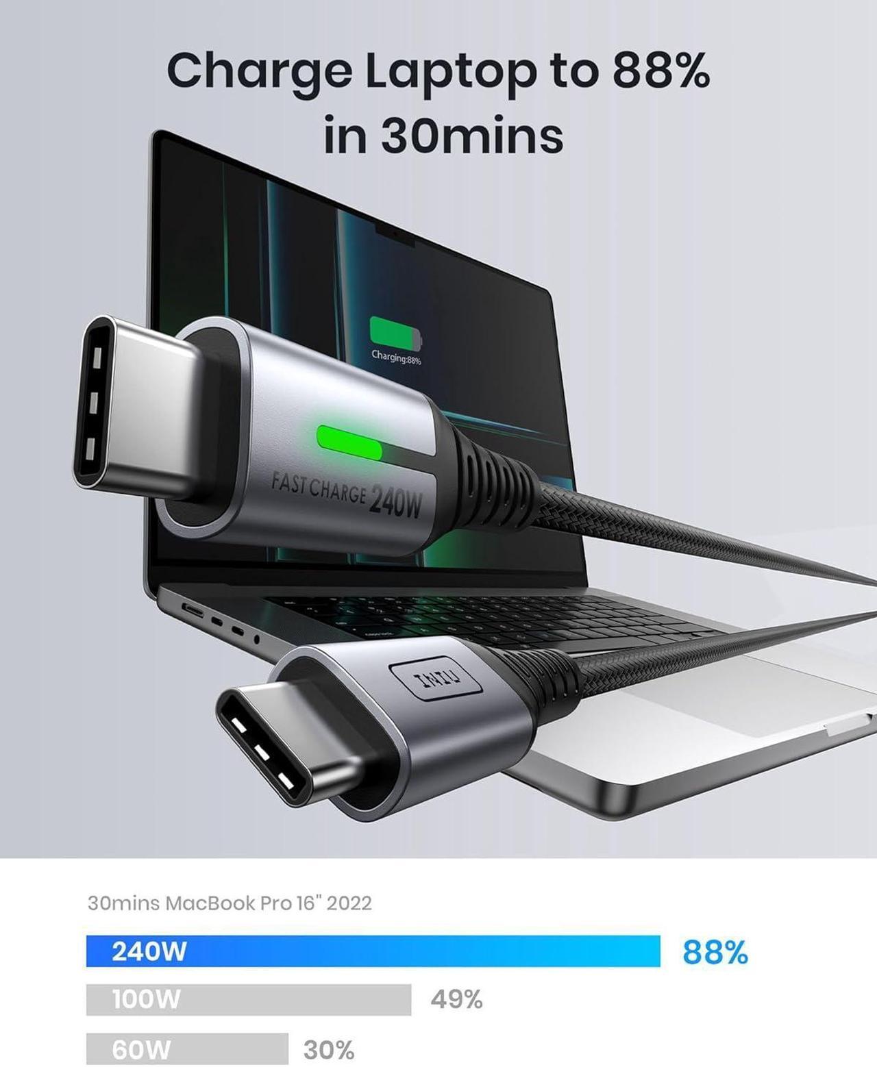 Alt view image 4 of 7 - INIU 240W USB-C Charge Cable 2m 2-Pack, PD Fast Charging USB C to USB C Cable, Braided Type C to C Phone Charger Cord for iPhone 15 Pro Max Samsung S24 S23 Laptops iPad Switch Steam Deck etc.