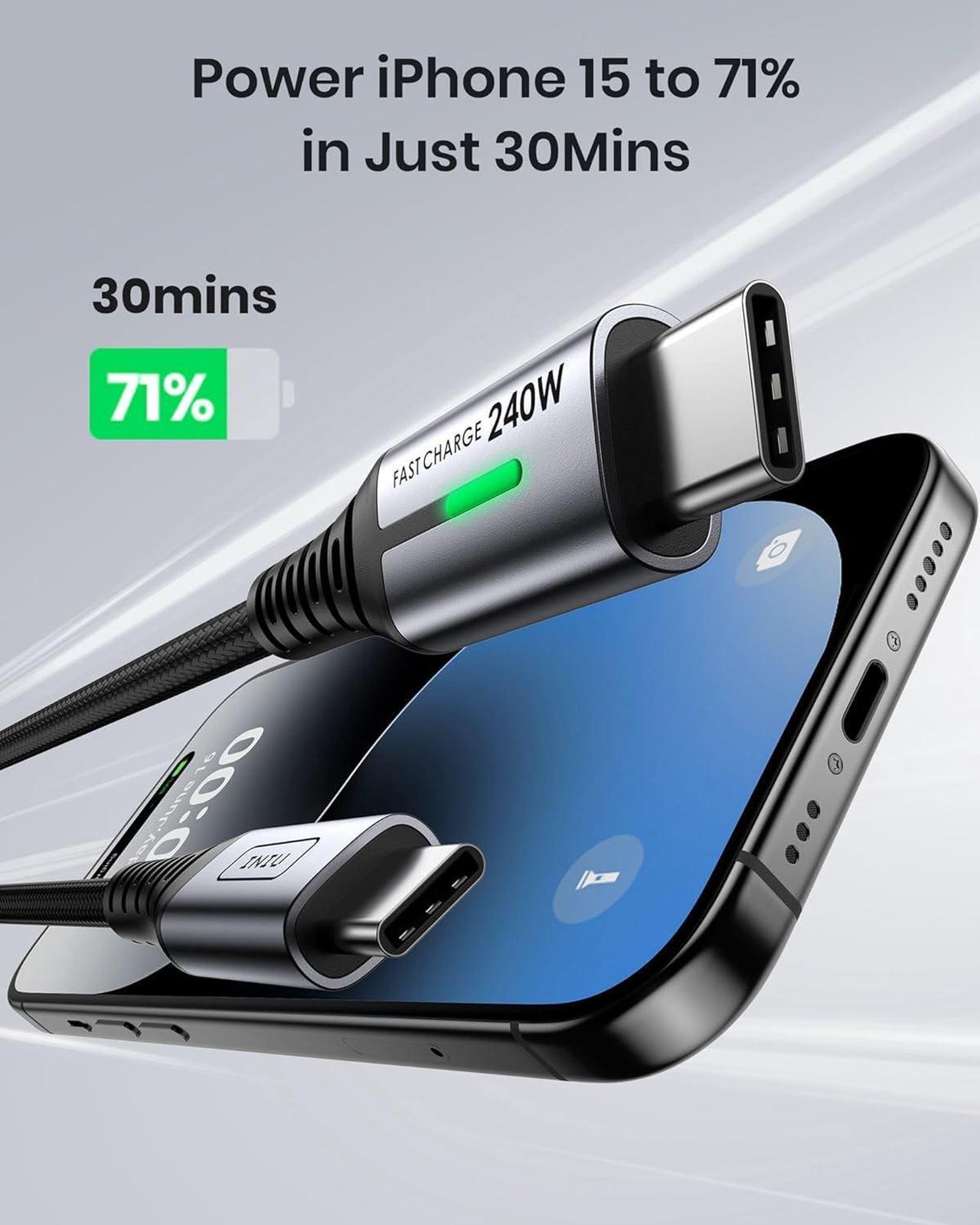Alt view image 2 of 7 - INIU 240W USB-C Charge Cable 2m 2-Pack, PD Fast Charging USB C to USB C Cable, Braided Type C to C Phone Charger Cord for iPhone 15 Pro Max Samsung S24 S23 Laptops iPad Switch Steam Deck etc.