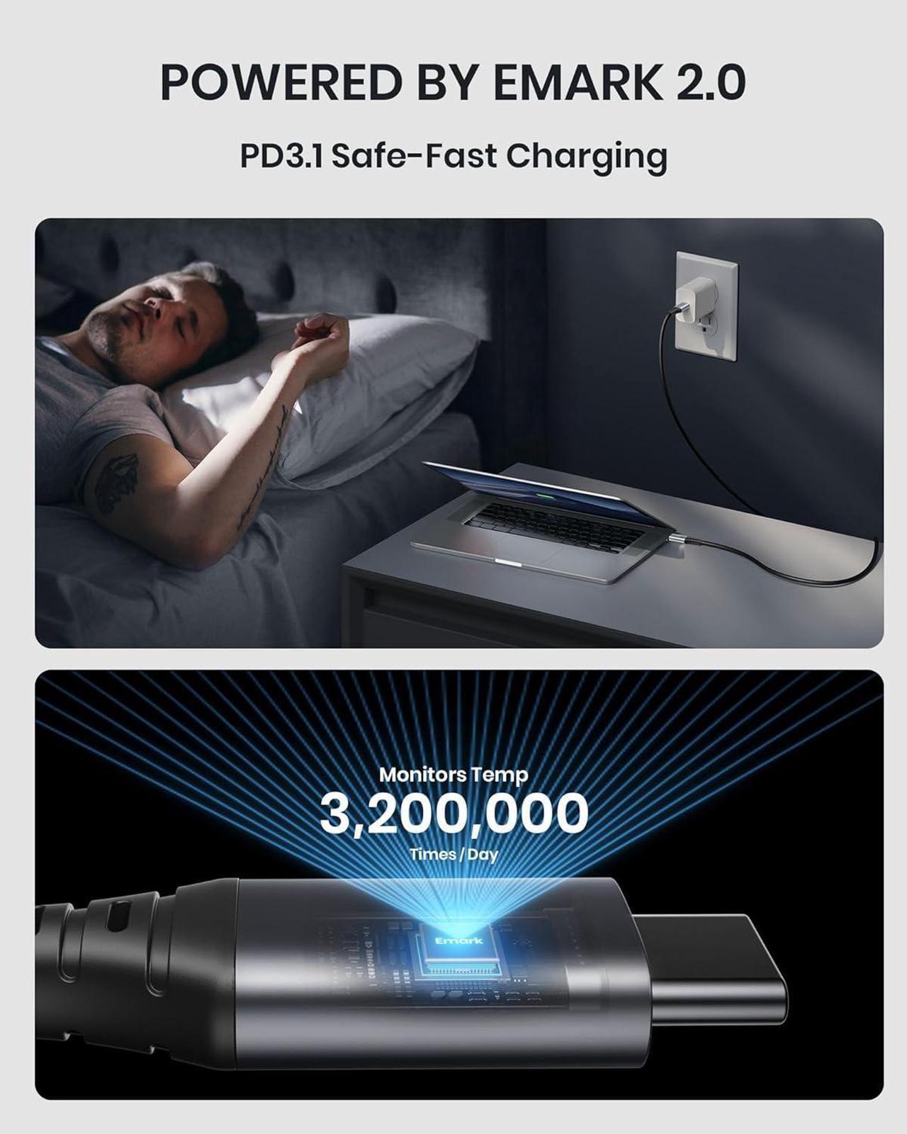 Alt view image 5 of 7 - INIU 240W USB-C Charge Cable 2m 2-Pack, PD Fast Charging USB C to USB C Cable, Braided Type C to C Phone Charger Cord for iPhone 15 Pro Max Samsung S24 S23 Laptops iPad Switch Steam Deck etc.