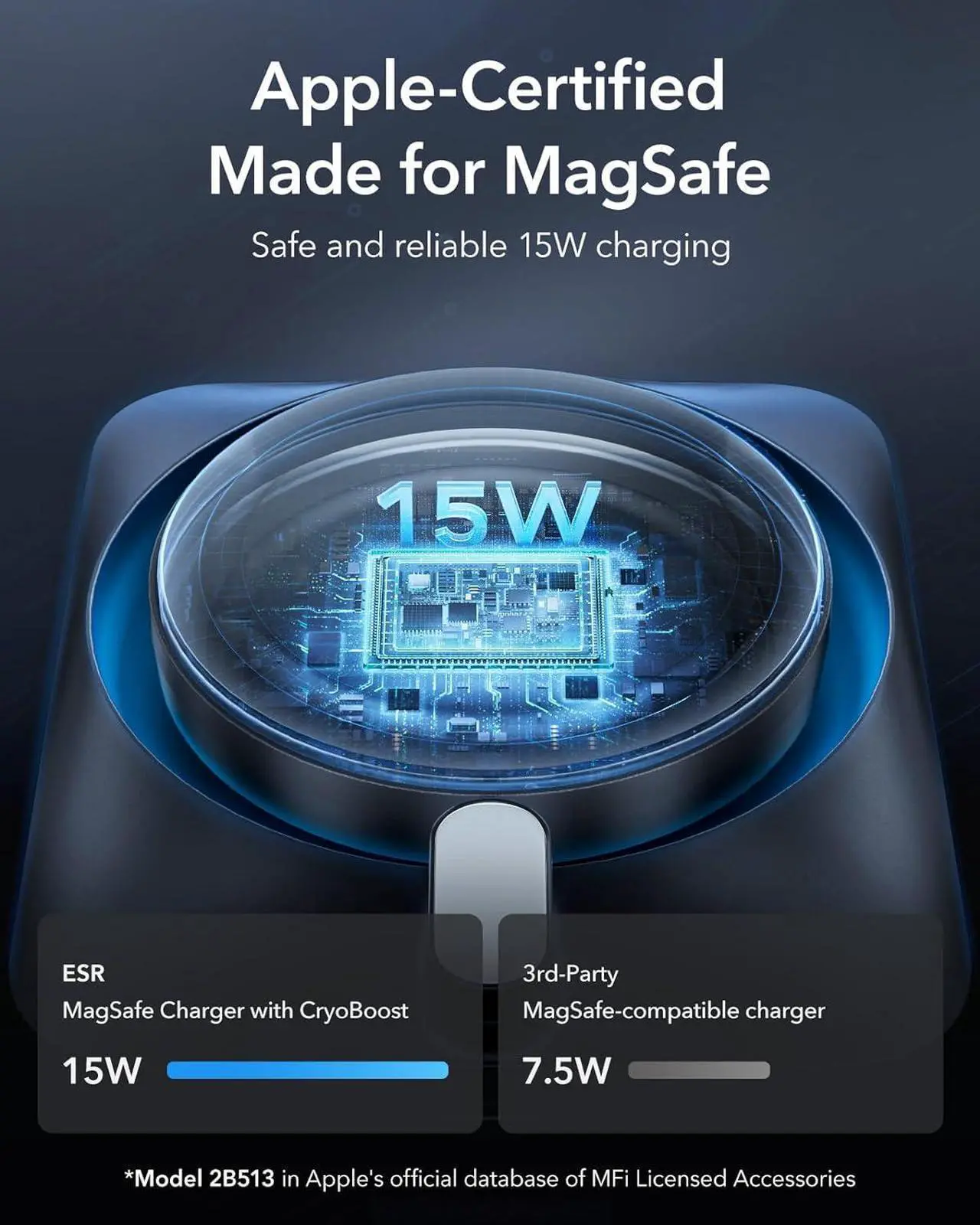 Alt view image 3 of 7 - 15W MagSafe Car Mount Charger with CryoBoost, Made for Apple-Certified, for MagSafe Car Charger, Magnetic Wireless Car Charger for iPhone 16/15/14/13/12, Fast Charging, Phone-Cooling Charger