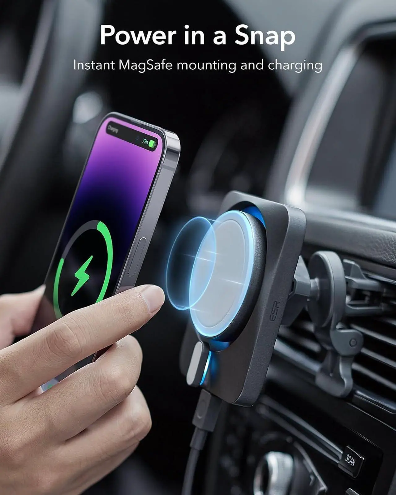 Alt view image 5 of 7 - 15W MagSafe Car Mount Charger with CryoBoost, Made for Apple-Certified, for MagSafe Car Charger, Magnetic Wireless Car Charger for iPhone 16/15/14/13/12, Fast Charging, Phone-Cooling Charger