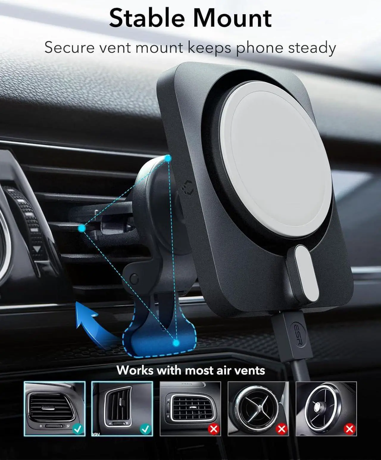 Alt view image 6 of 7 - 15W MagSafe Car Mount Charger with CryoBoost, Made for Apple-Certified, for MagSafe Car Charger, Magnetic Wireless Car Charger for iPhone 16/15/14/13/12, Fast Charging, Phone-Cooling Charger