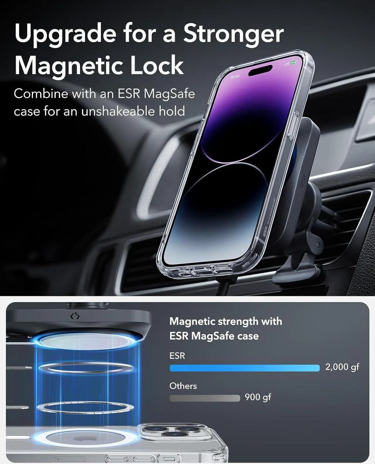 Alt view image 7 of 7 - 15W MagSafe Car Mount Charger with CryoBoost, Made for Apple-Certified, for MagSafe Car Charger, Magnetic Wireless Car Charger for iPhone 16/15/14/13/12, Fast Charging, Phone-Cooling Charger