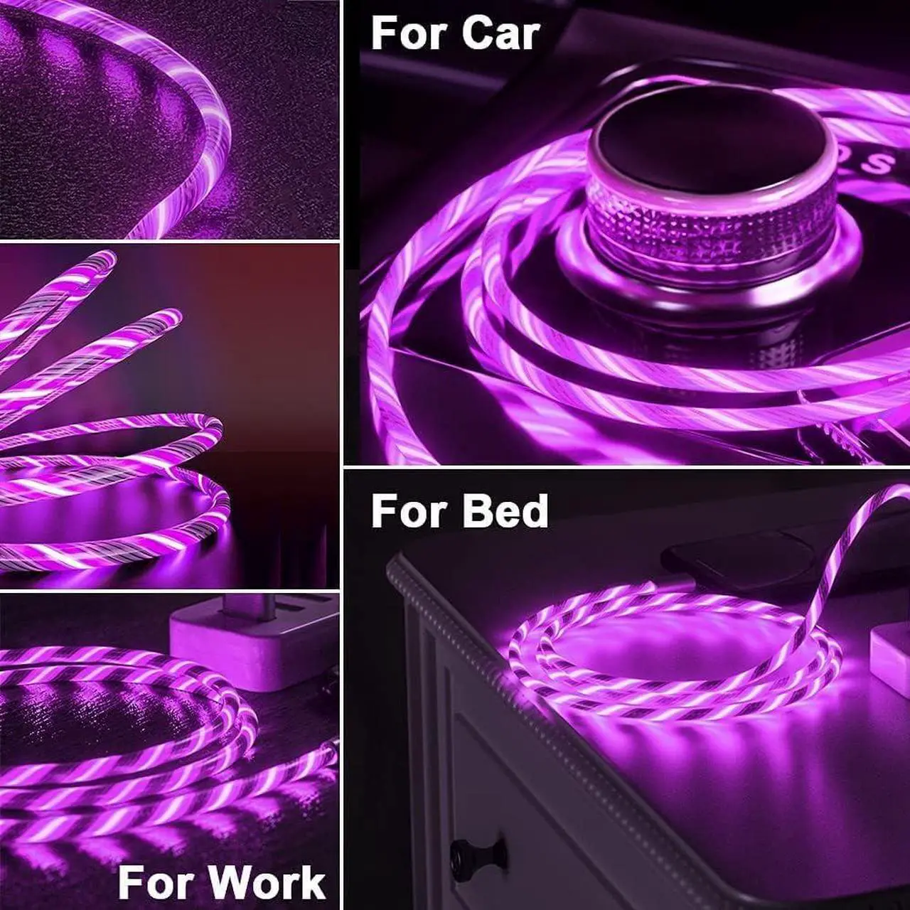 Alt view image 6 of 7 - USB Type C Cable, LED Light up USB A to Type C Charger Cord Compatible with Samsung Galaxy S20/S10/S9/S8, LG V40, 3A Lighted Fast Charge Cord (Purple, 6 ft)