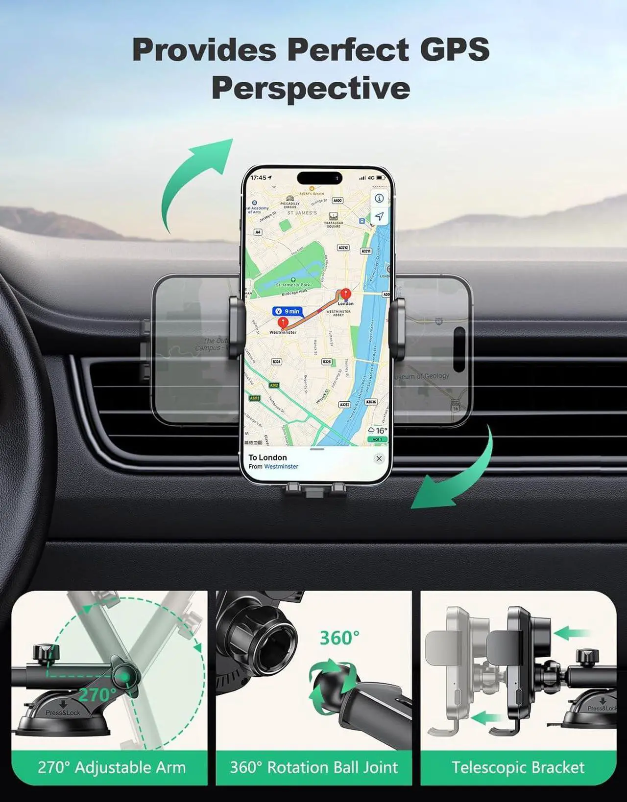 Alt view image 5 of 7 - Wireless Car Charger, Auto Clamping Car Phone Holder Charger, 15W Fast Charging Phone Mount for Dash Windshield Vent for iPhone 15 14 13 12 11 Pro Max, Samsung Galaxy S24+ S23 Ultra S22 S21+