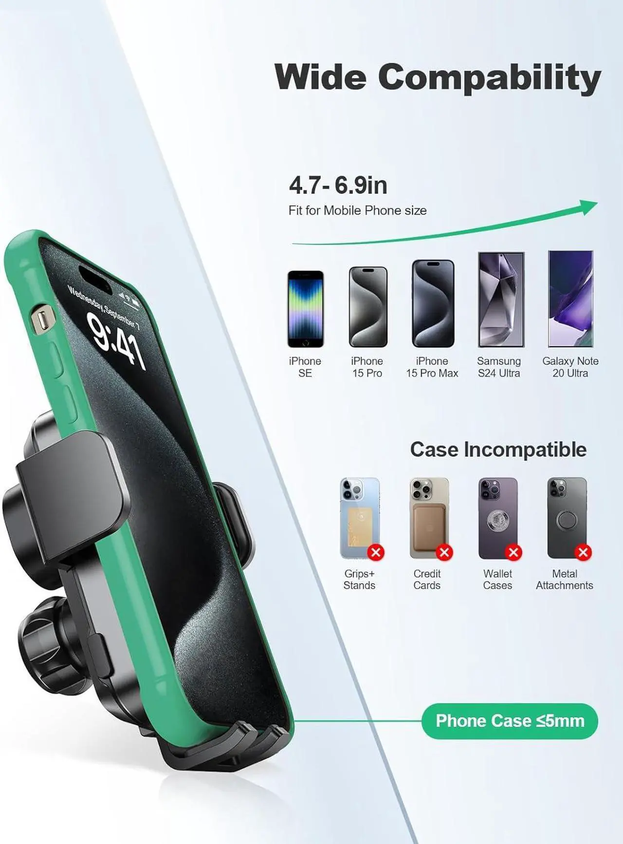 Alt view image 6 of 7 - Wireless Car Charger, Auto Clamping Car Phone Holder Charger, 15W Fast Charging Phone Mount for Dash Windshield Vent for iPhone 15 14 13 12 11 Pro Max, Samsung Galaxy S24+ S23 Ultra S22 S21+