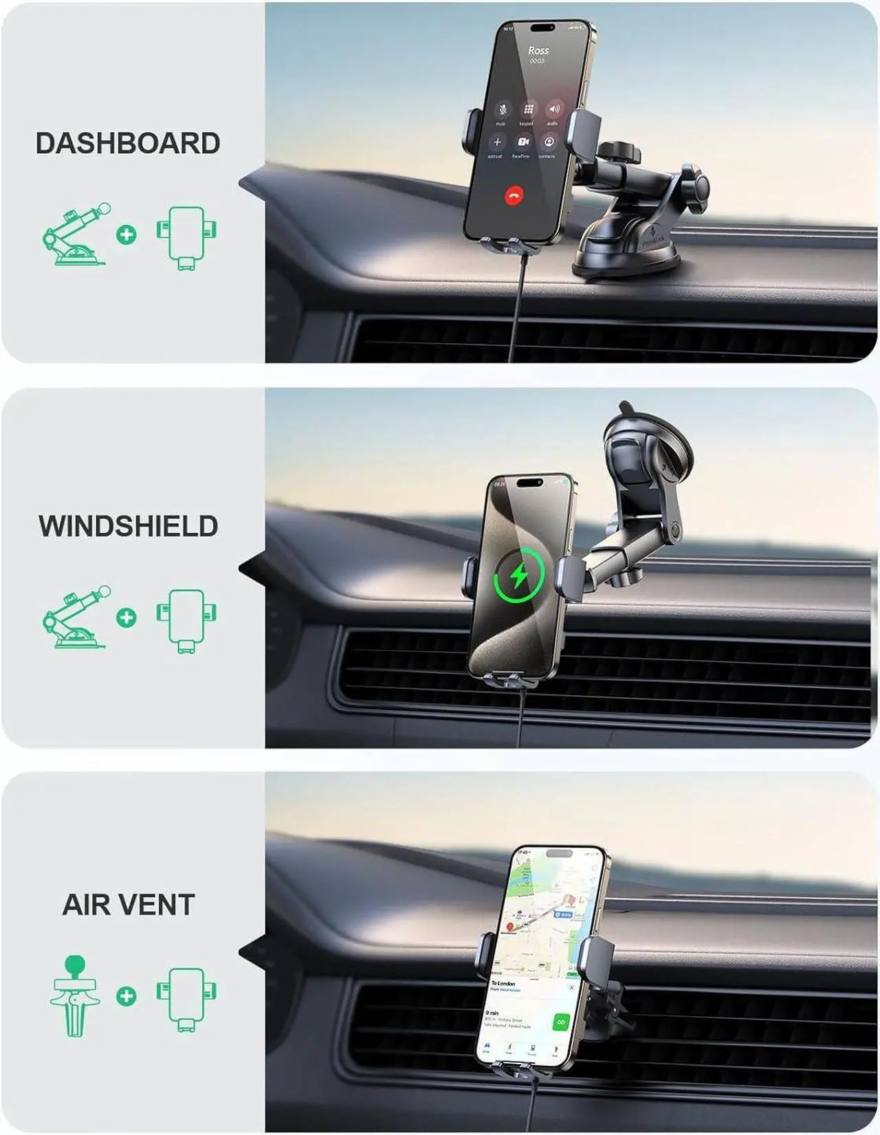 Alt view image 7 of 7 - Wireless Car Charger, Auto Clamping Car Phone Holder Charger, 15W Fast Charging Phone Mount for Dash Windshield Vent for iPhone 15 14 13 12 11 Pro Max, Samsung Galaxy S24+ S23 Ultra S22 S21+