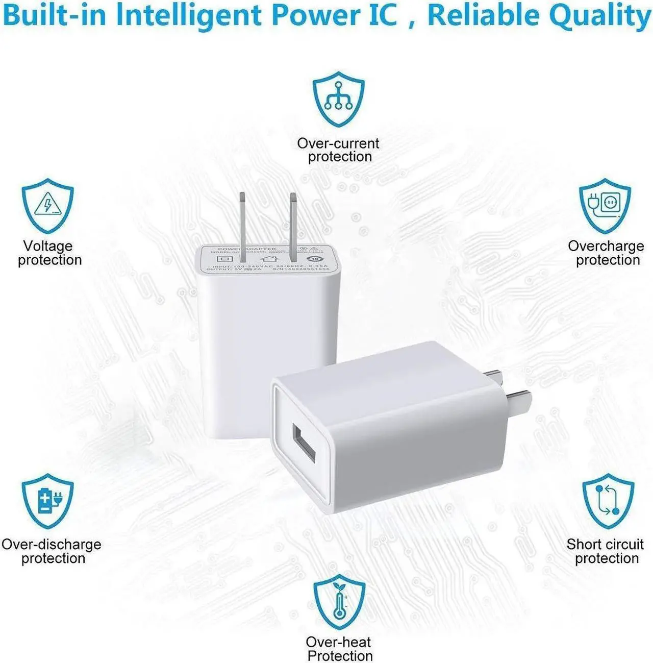 Alt view image 3 of 7 - USB Wall Charger FOBSUNLAND ®. USB Wall Plug 5V 2A AC Power Adapter Compatible with iPhone,Pad,Samsung,Tablet,Kindle and More (White 2pack)