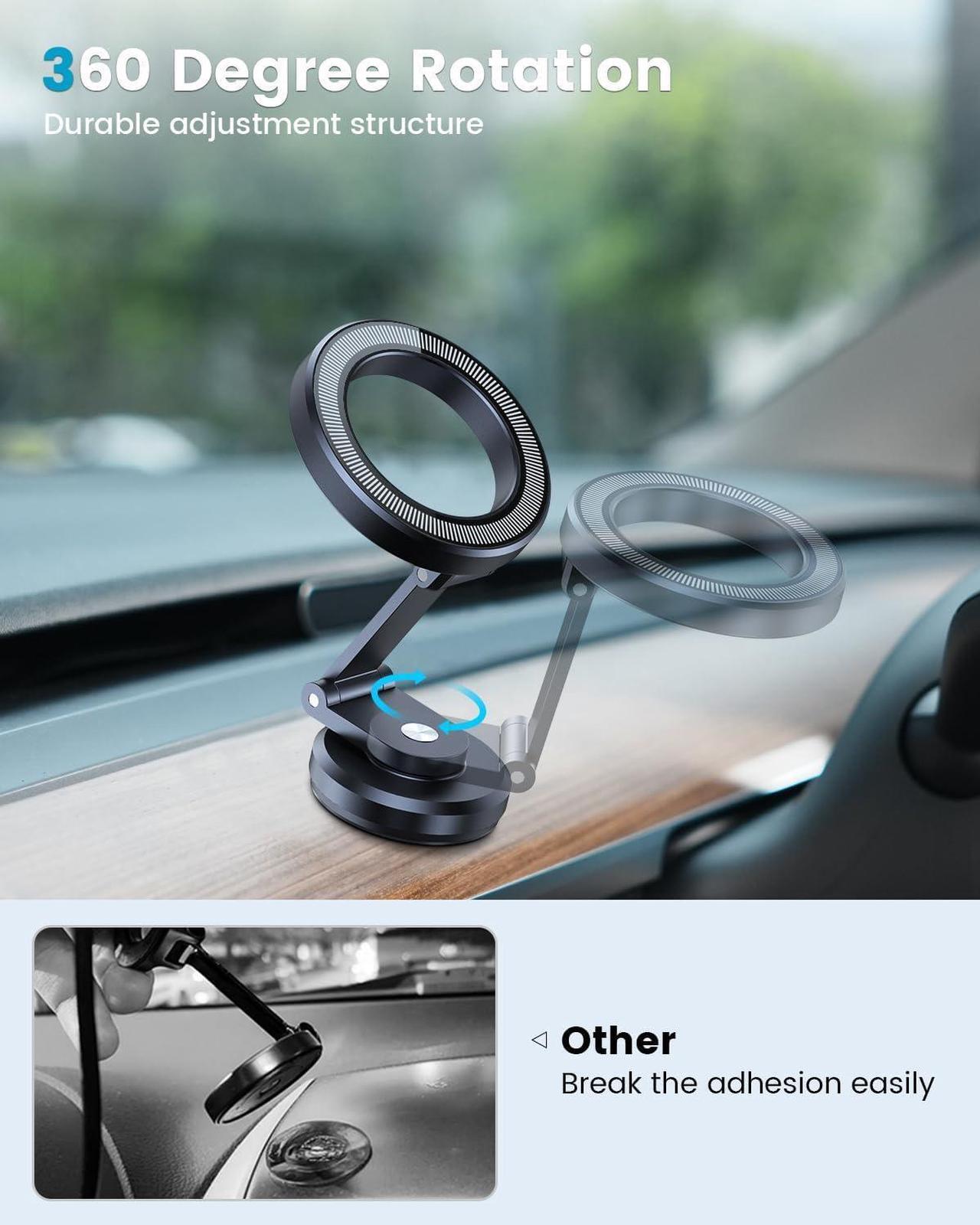 Alt view image 5 of 7 - APPS2Car Foldable Metal Magnetic Car Phone Mount for Magsafe iPhone 16 15 14 13 12 Pro Max Plus Mini MagSafe Case, One-Hand Operation