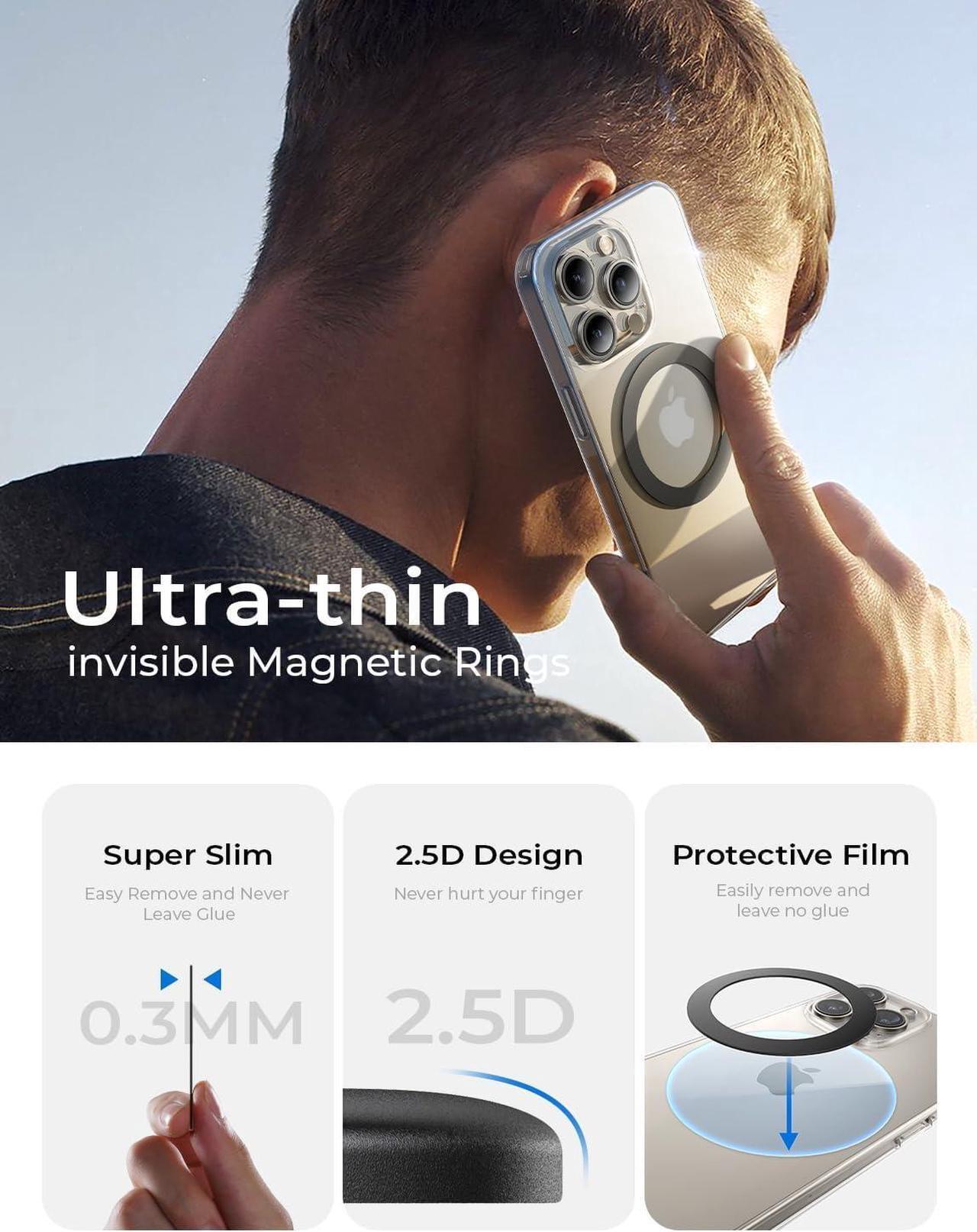 Alt view image 6 of 6 - LISEN Ultra-Thin(0.4mm) for Magsafe Sticker, Strong Suction Magsafe Ring, Magsafe Ring Magnet Compatible with Magsafe Wireless Charger for iPhone 15 Pro Max 14 13 12,Samsung, 4 Pack(Blue,Black)