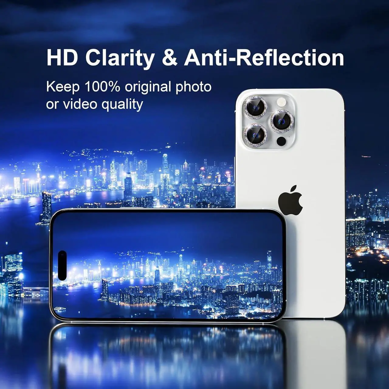 Alt view image 4 of 7 - Compatible for iPhone 15 Pro/iPhone 15 Pro Max Camera Lens Protector Bling, 9H Tempered Glass Camera Cover Screen Protector Metal Individual Ring Protector Decoration Accessories, Sliver Glitter