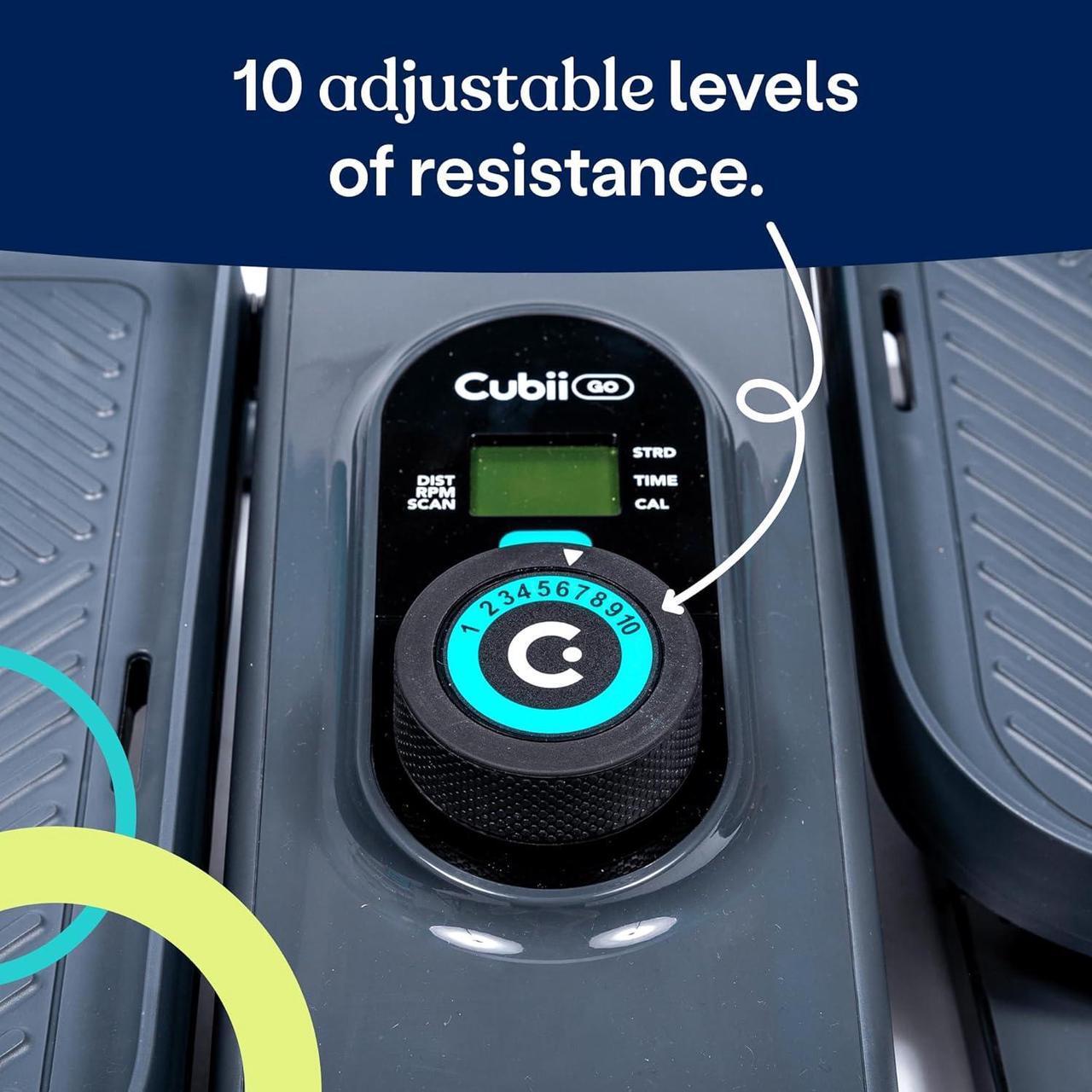 Alt view image 6 of 6 - Cubii GO - Under Desk Elliptical Bike Pedal Exerciser, with LCD Fitness Tracker Screen, Adjustable Resistance, Work from Home Fitness, Built-in Wheels and Portable Expanding Handle