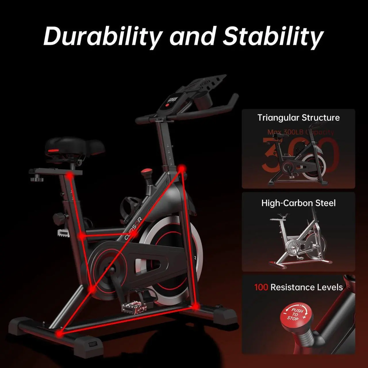Alt view image 5 of 6 - CURSOR FITNESS Indoor Cycling Bike, Stationary Bike for Home Workout, Spin Exercise Bike, Extra Comfort Cushion Ventilated Seat, Extra Large Tablet & Bottle Holder