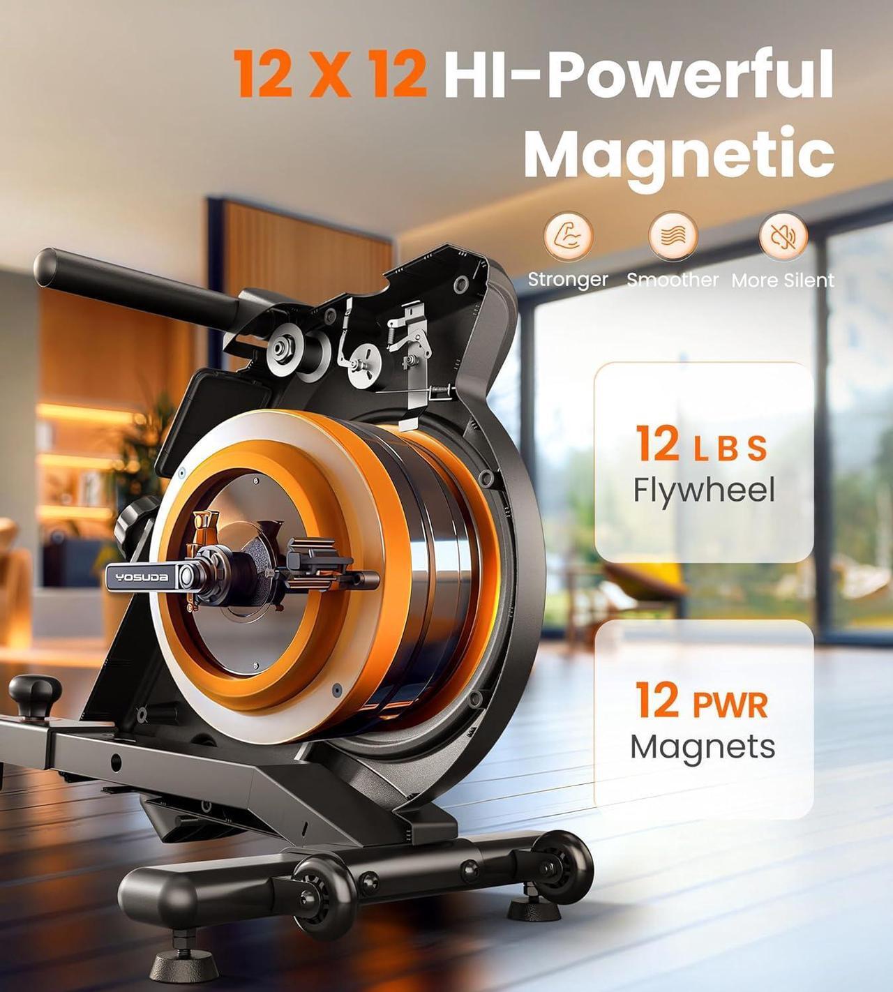 Alt view image 2 of 7 - YOSUDA Magnetic/Water Rowing Machine 350 LB Weight Capacity - Foldable Rower for Home Use with Bluetooth, App Supported, Tablet Holder and Comfortable Seat Cushion