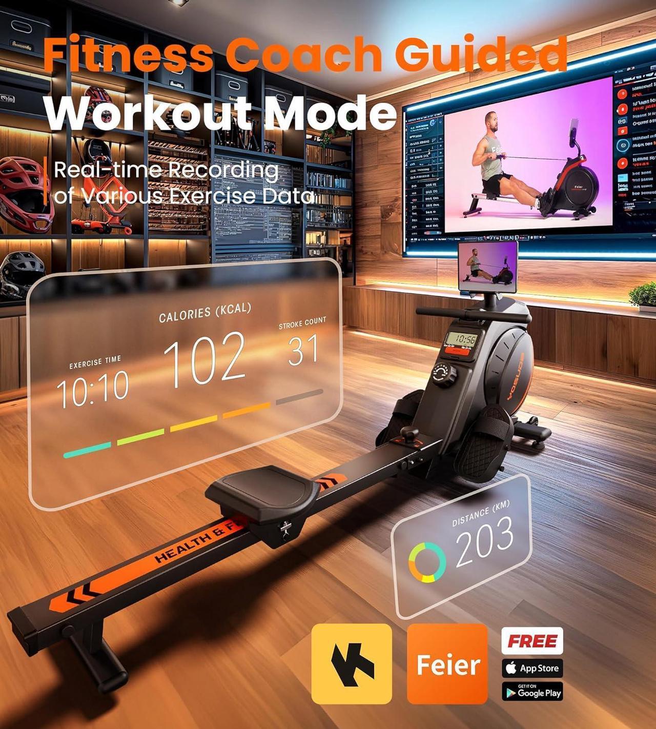 Alt view image 3 of 7 - YOSUDA Magnetic/Water Rowing Machine 350 LB Weight Capacity - Foldable Rower for Home Use with Bluetooth, App Supported, Tablet Holder and Comfortable Seat Cushion