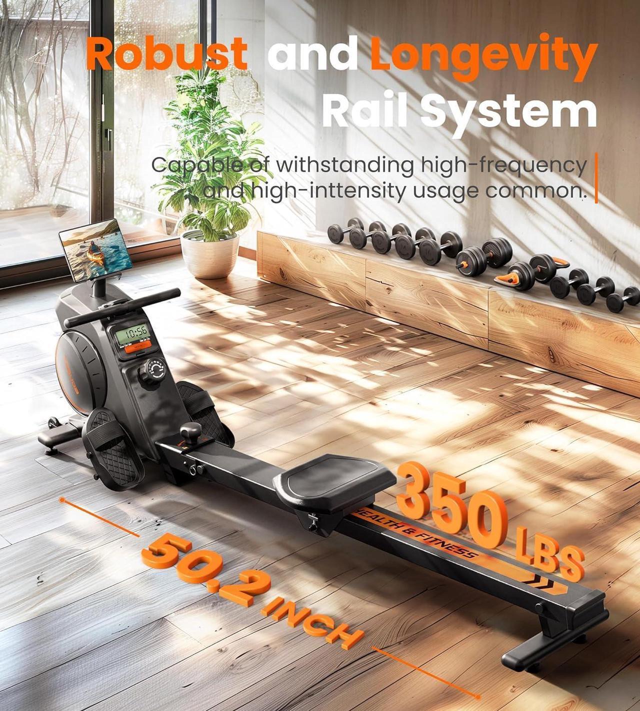 Alt view image 5 of 7 - YOSUDA Magnetic/Water Rowing Machine 350 LB Weight Capacity - Foldable Rower for Home Use with Bluetooth, App Supported, Tablet Holder and Comfortable Seat Cushion