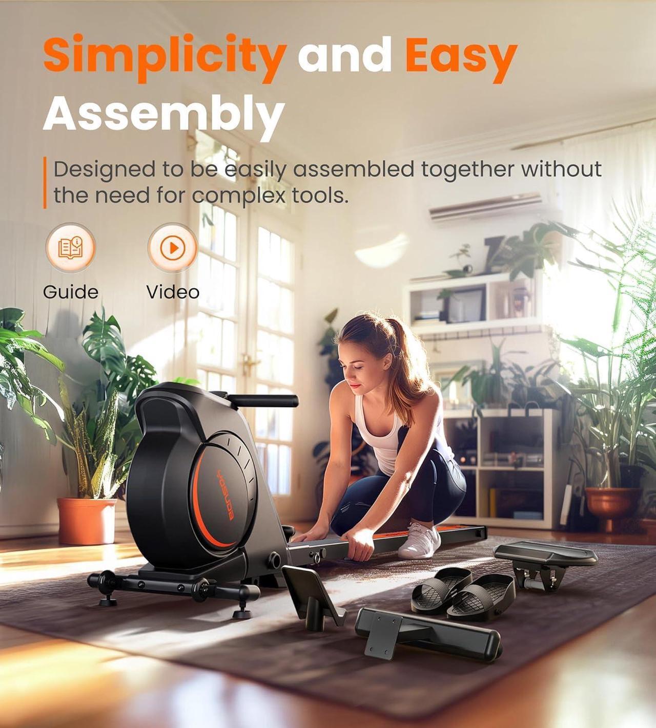 Alt view image 7 of 7 - YOSUDA Magnetic/Water Rowing Machine 350 LB Weight Capacity - Foldable Rower for Home Use with Bluetooth, App Supported, Tablet Holder and Comfortable Seat Cushion