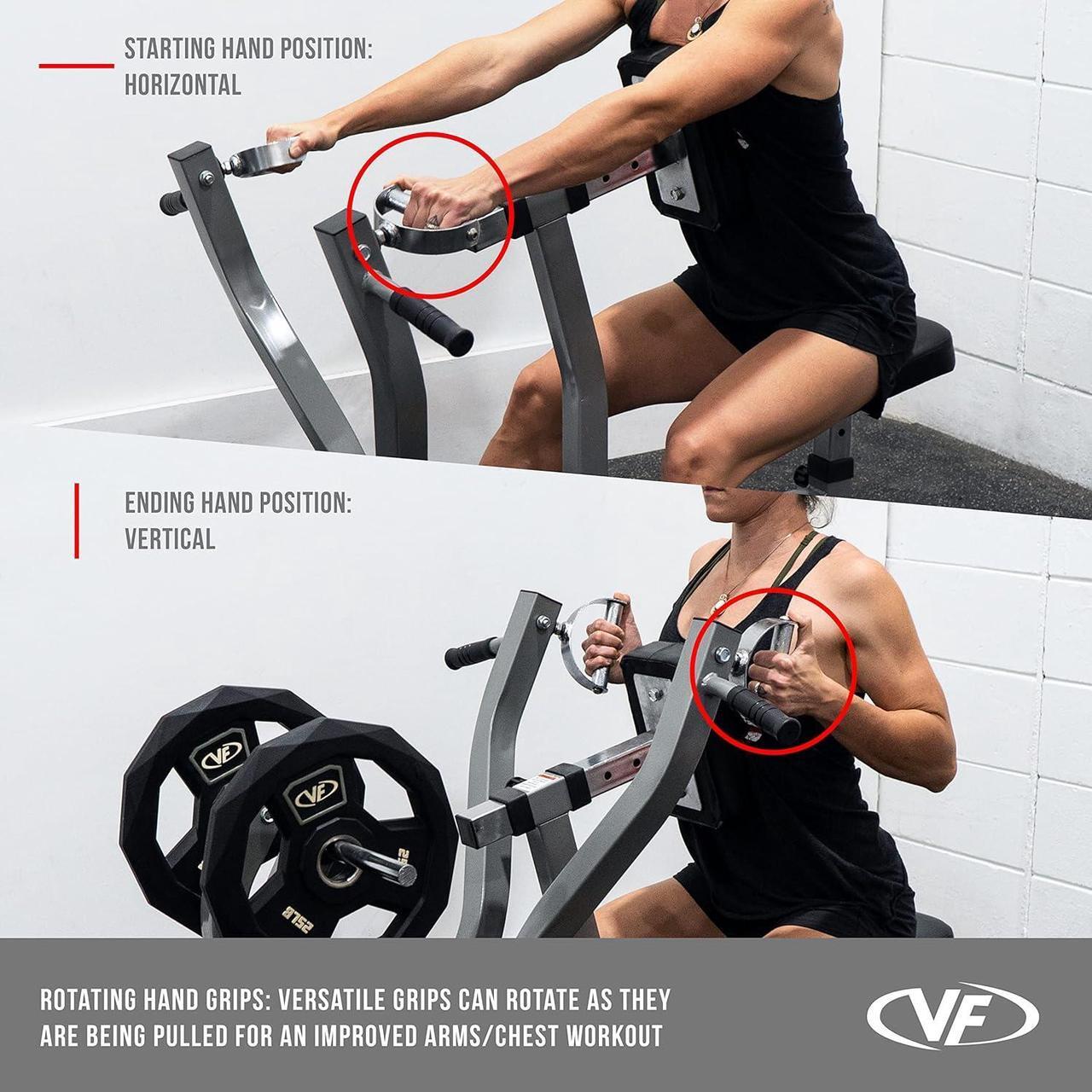 Alt view image 3 of 7 - Valor Fitness Seated Row Machine - Back Chest Workout - Plate Loaded- Independent Converging Arms - Multi Grip Positions - Rotating Handles- includes 2" Plate Adapters - Home Gym Max 400 lbs