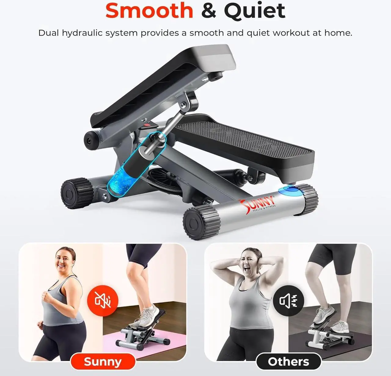 Alt view image 4 of 7 - Sunny Health & Fitness Mini Steppers for Exercise at Home, Stair Step Workout Machine with Resistance Bands, Full Body Cardio Equipment, Optional Smart Stepper with SunnyFit App Connection