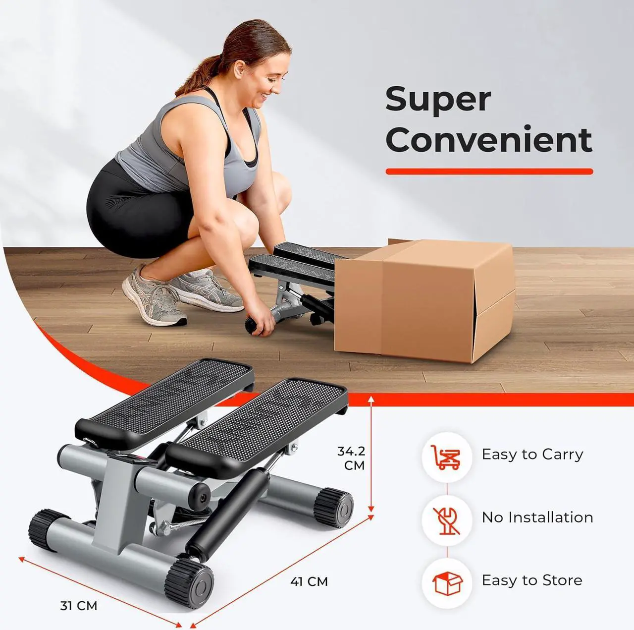 Alt view image 6 of 7 - Sunny Health & Fitness Mini Steppers for Exercise at Home, Stair Step Workout Machine with Resistance Bands, Full Body Cardio Equipment, Optional Smart Stepper with SunnyFit App Connection