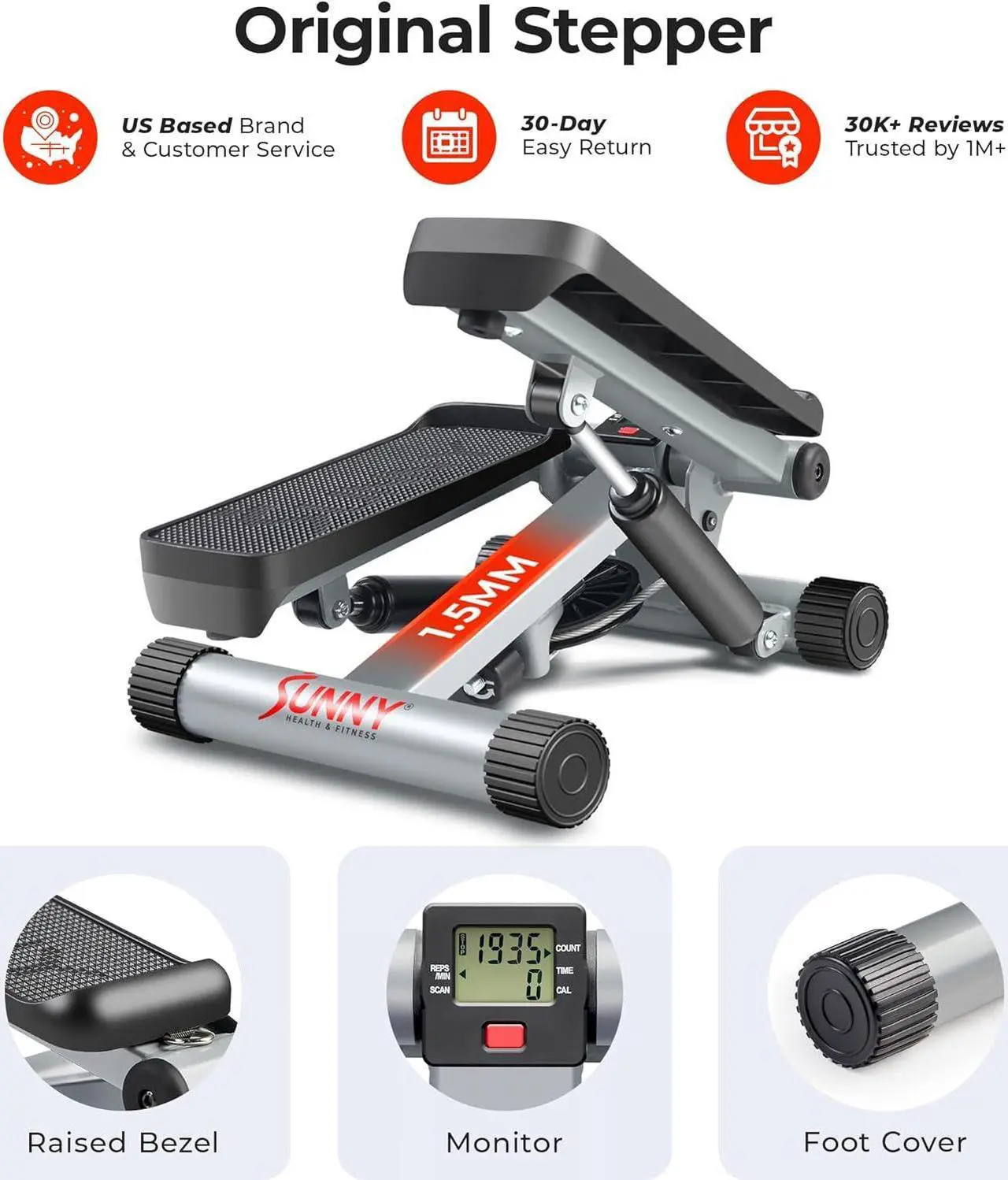 Alt view image 7 of 7 - Sunny Health & Fitness Mini Steppers for Exercise at Home, Stair Step Workout Machine with Resistance Bands, Full Body Cardio Equipment, Optional Smart Stepper with SunnyFit App Connection