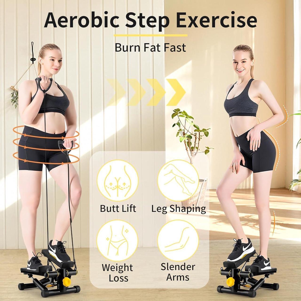 Alt view image 2 of 7 - Steppers for Exercise at Home, Mini Stepper with Resistance Bands, Portable Stair Stepper Machine 400LBS Loading Capacity, Exercise Stepper for Home Office Workout