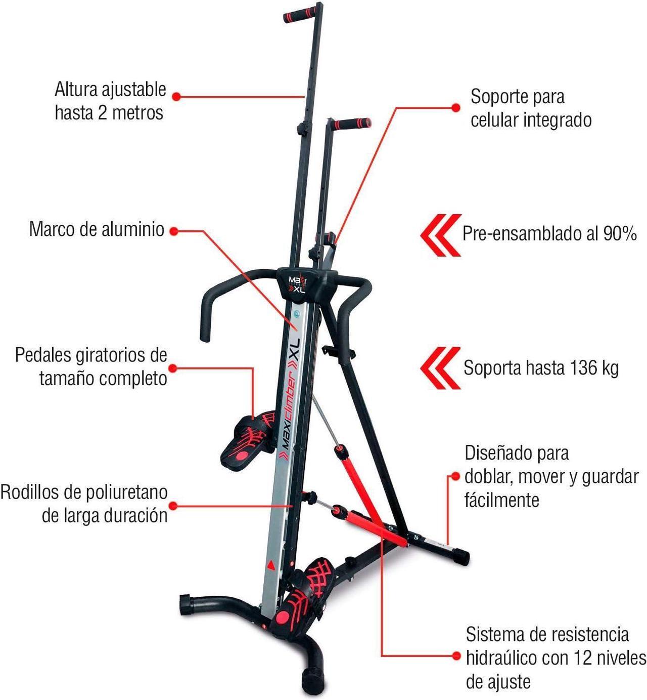 Alt view image 3 of 6 - MaxiClimber XL-2000 Hydraulic Resistance Vertical Climber. Combines Muscle Toning + Aerobic Exercise for Maximum Calorie Burn. 12 Resistance Levels, Lightweight Aluminum Mainframe, Free Fitness App.
