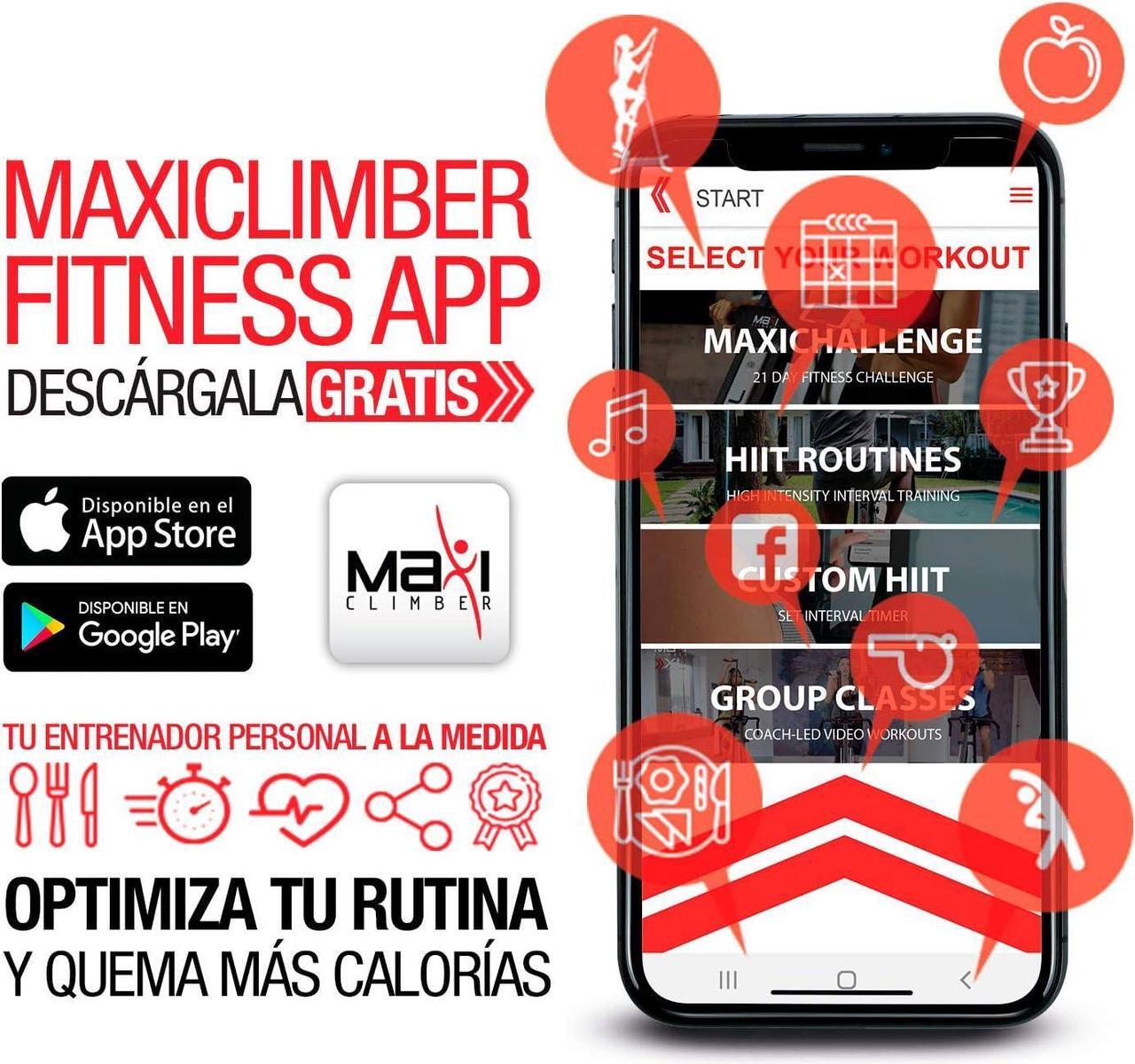 Alt view image 6 of 6 - MaxiClimber XL-2000 Hydraulic Resistance Vertical Climber. Combines Muscle Toning + Aerobic Exercise for Maximum Calorie Burn. 12 Resistance Levels, Lightweight Aluminum Mainframe, Free Fitness App.