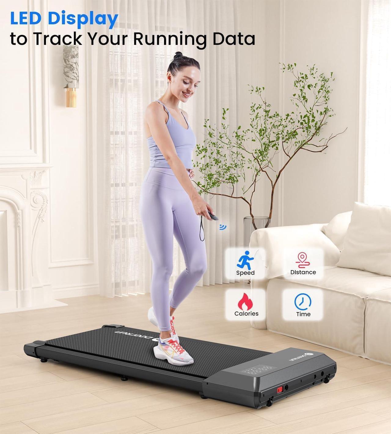 Alt view image 3 of 6 - DeerRun Walking Pad 2 in 1 Under Desk Treadmill, 2.5HP Low Noise Walking Pad Running Jogging Machine with Remote Control for Home Office, Lightweight Portable Desk Treadmill Installation Free