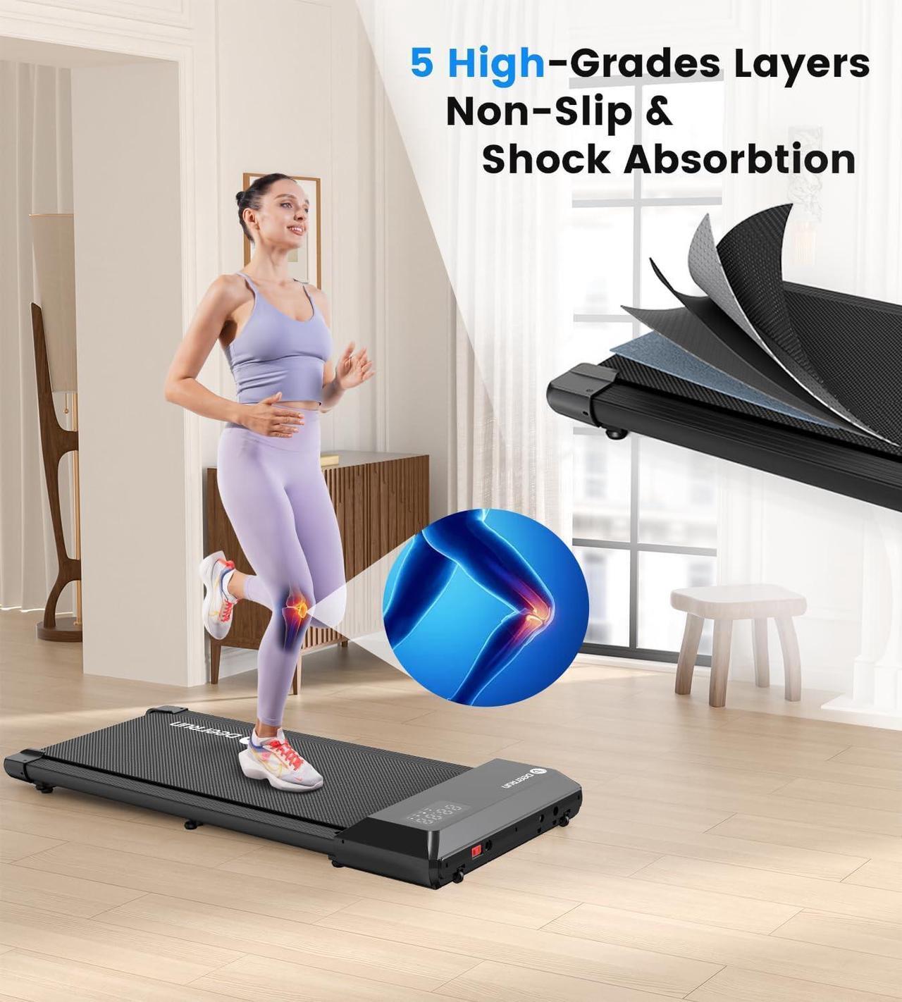 Alt view image 4 of 6 - DeerRun Walking Pad 2 in 1 Under Desk Treadmill, 2.5HP Low Noise Walking Pad Running Jogging Machine with Remote Control for Home Office, Lightweight Portable Desk Treadmill Installation Free