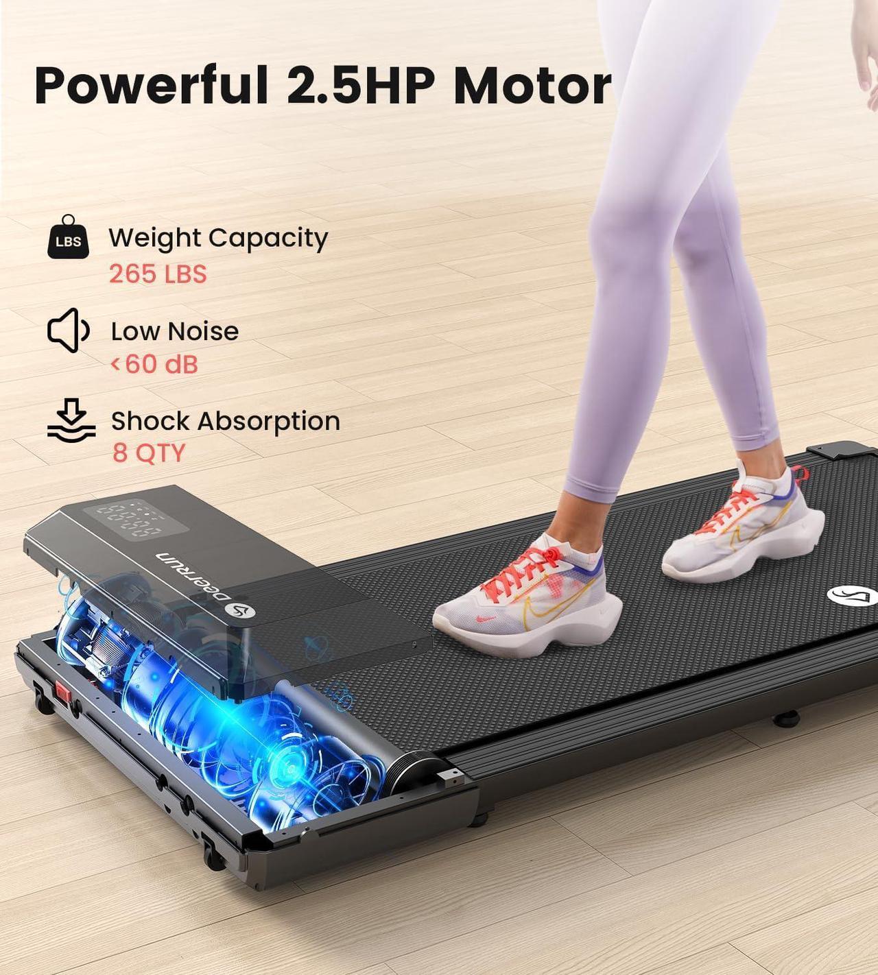 Alt view image 5 of 6 - DeerRun Walking Pad 2 in 1 Under Desk Treadmill, 2.5HP Low Noise Walking Pad Running Jogging Machine with Remote Control for Home Office, Lightweight Portable Desk Treadmill Installation Free
