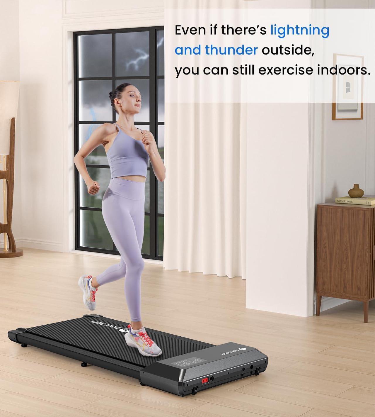 Alt view image 6 of 6 - DeerRun Walking Pad 2 in 1 Under Desk Treadmill, 2.5HP Low Noise Walking Pad Running Jogging Machine with Remote Control for Home Office, Lightweight Portable Desk Treadmill Installation Free