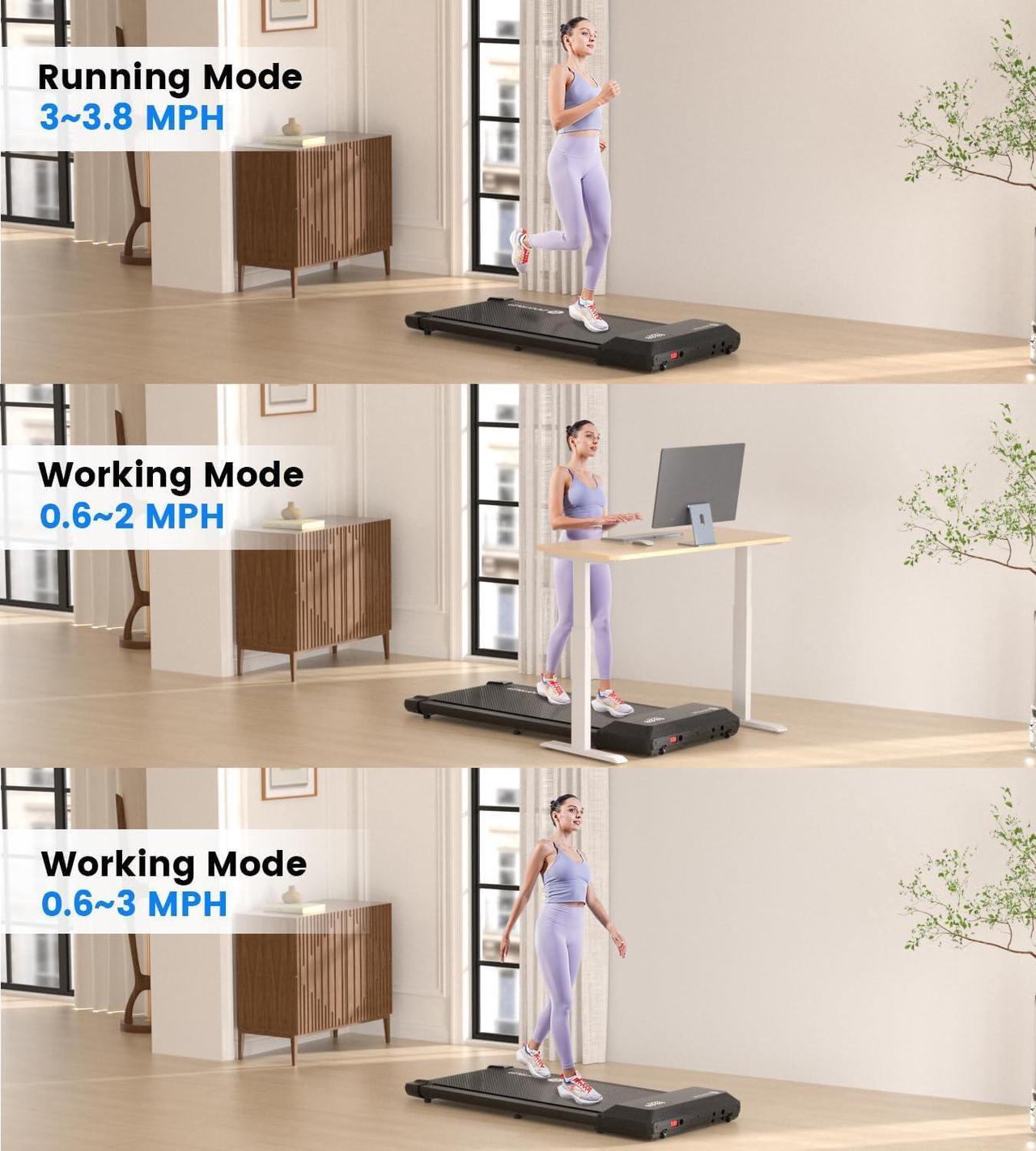 Alt view image 2 of 6 - DeerRun Walking Pad 2 in 1 Under Desk Treadmill, 2.5HP Low Noise Walking Pad Running Jogging Machine with Remote Control for Home Office, Lightweight Portable Desk Treadmill Installation Free
