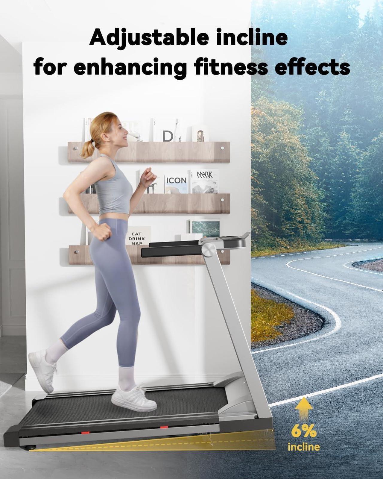 Alt view image 3 of 7 - DeerRun Folding Treadmill with Incline, 3.5HP Foldable Treadmills with 350 LBS Weight Capacity for Home, Compact Portable Treadmill for Small Space Walking Jogging Running