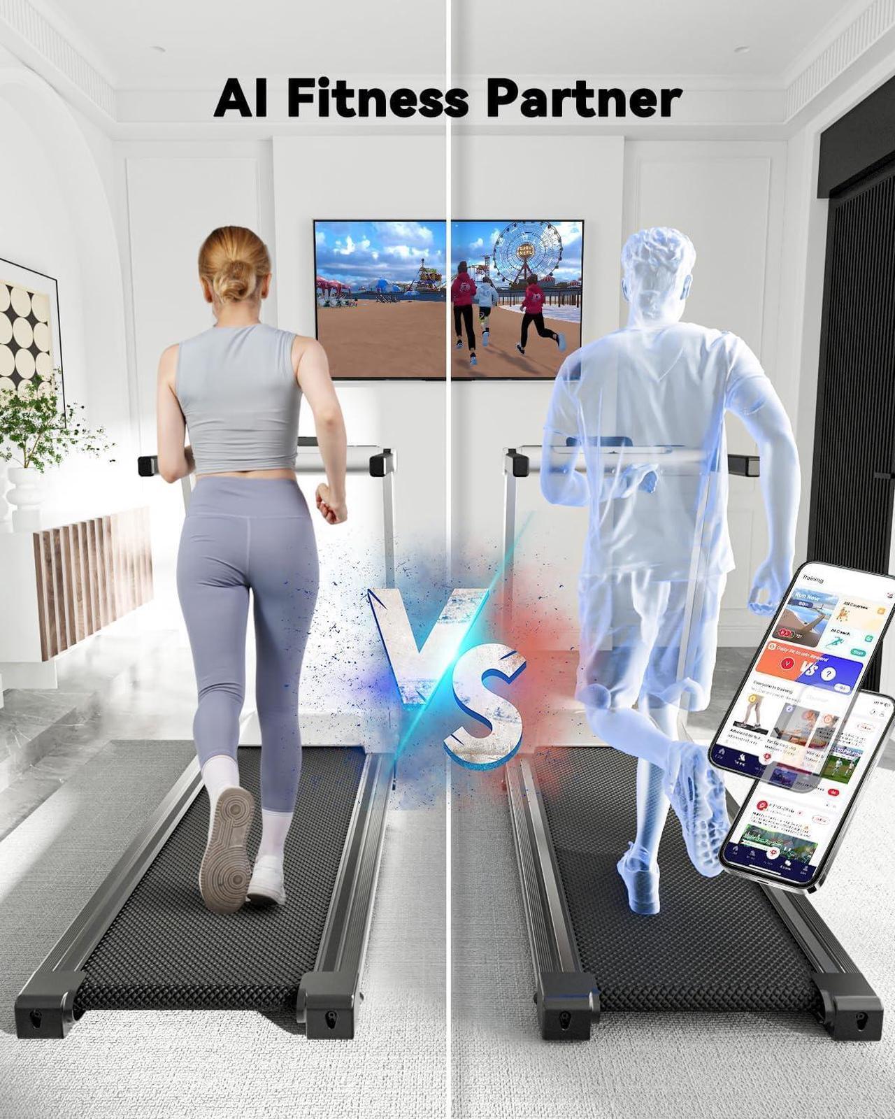 Alt view image 4 of 7 - DeerRun Folding Treadmill with Incline, 3.5HP Foldable Treadmills with 350 LBS Weight Capacity for Home, Compact Portable Treadmill for Small Space Walking Jogging Running
