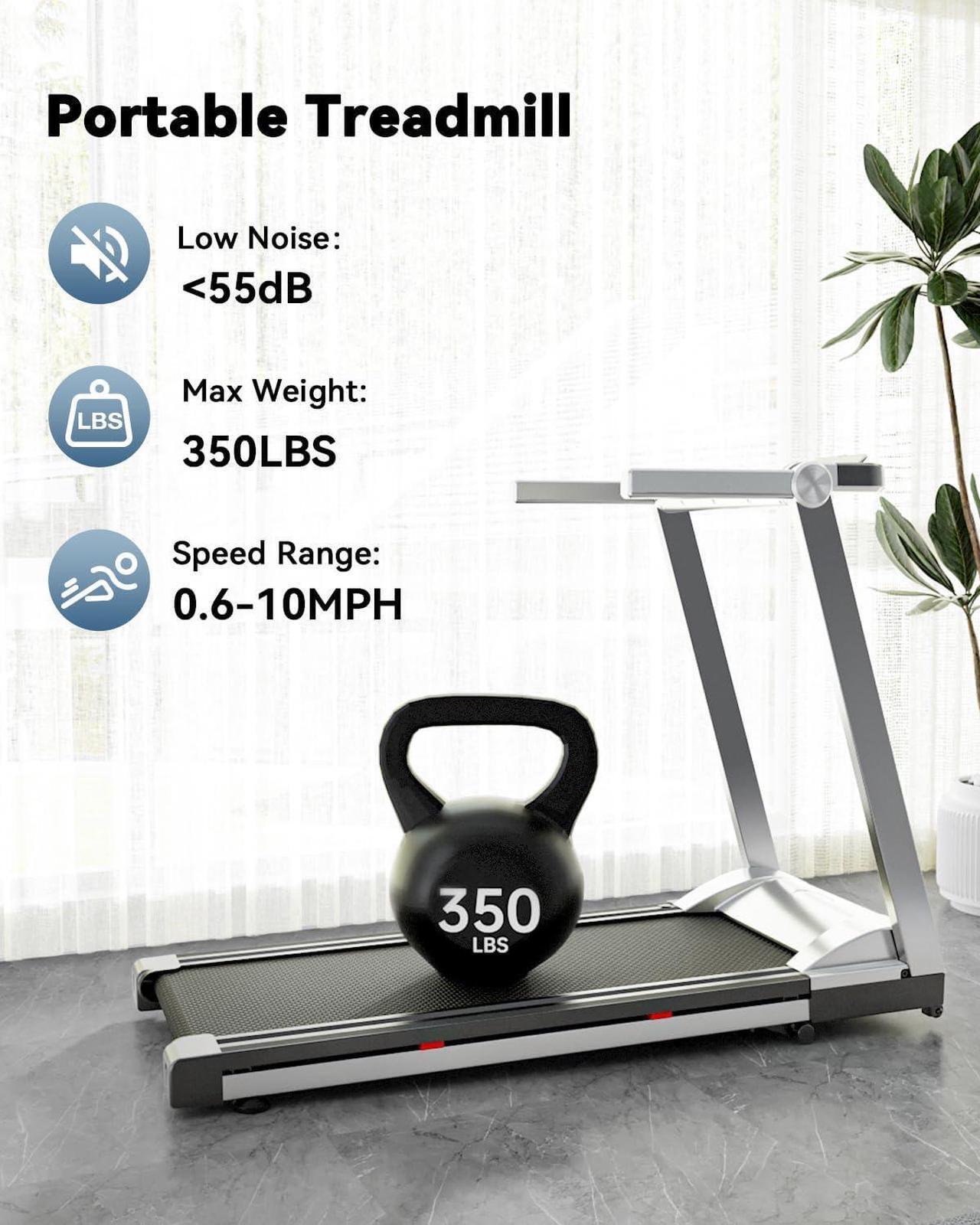 Alt view image 5 of 7 - DeerRun Folding Treadmill with Incline, 3.5HP Foldable Treadmills with 350 LBS Weight Capacity for Home, Compact Portable Treadmill for Small Space Walking Jogging Running