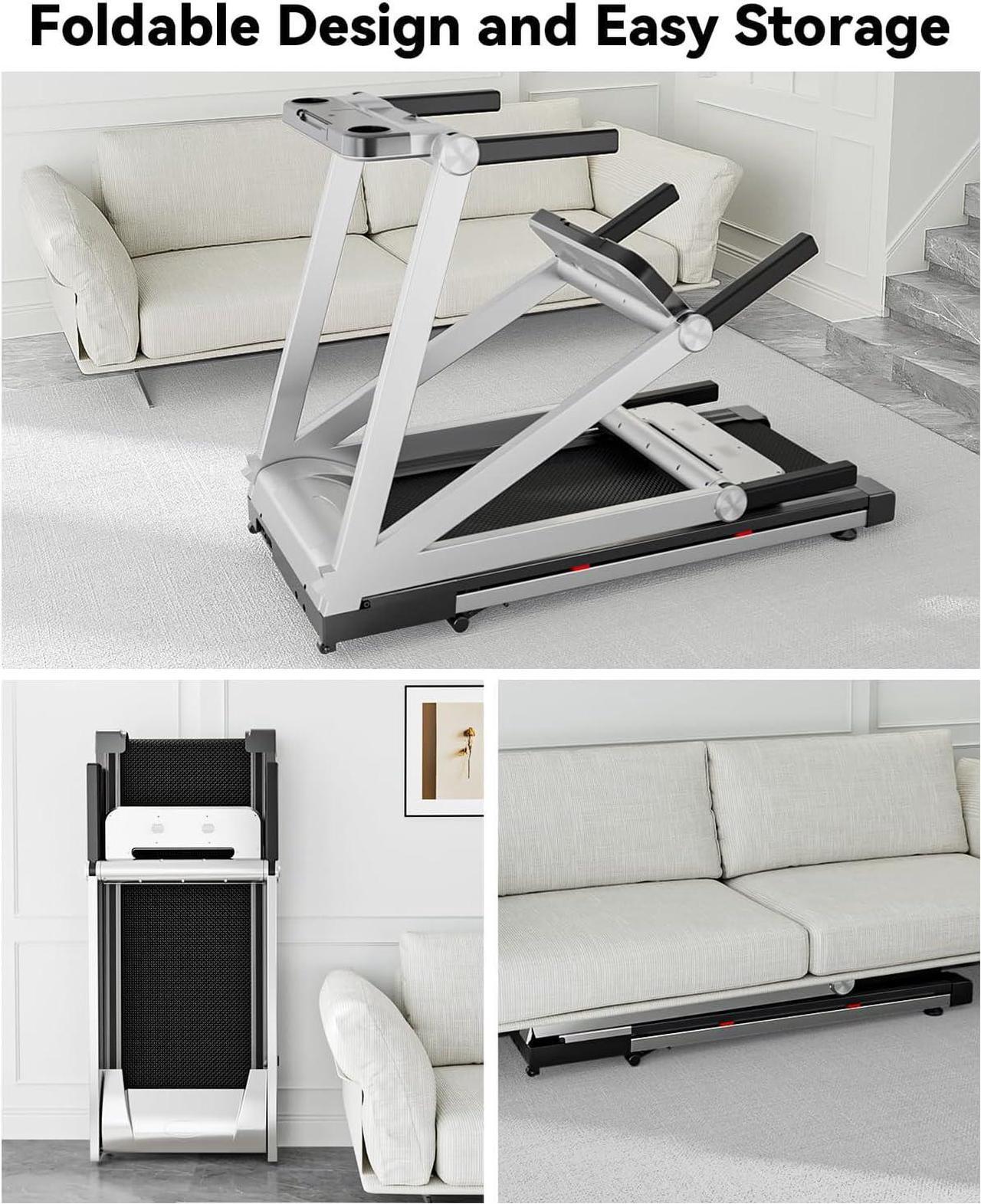 Alt view image 7 of 7 - DeerRun Folding Treadmill with Incline, 3.5HP Foldable Treadmills with 350 LBS Weight Capacity for Home, Compact Portable Treadmill for Small Space Walking Jogging Running