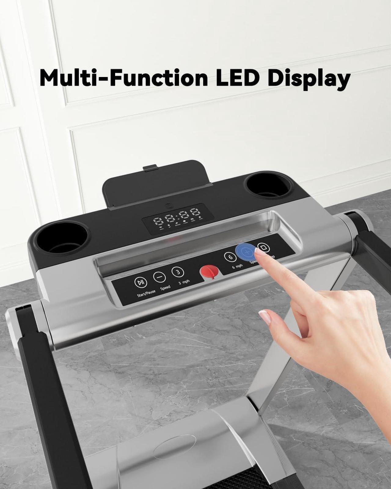 Alt view image 6 of 7 - DeerRun Folding Treadmill with Incline, 3.5HP Foldable Treadmills with 350 LBS Weight Capacity for Home, Compact Portable Treadmill for Small Space Walking Jogging Running