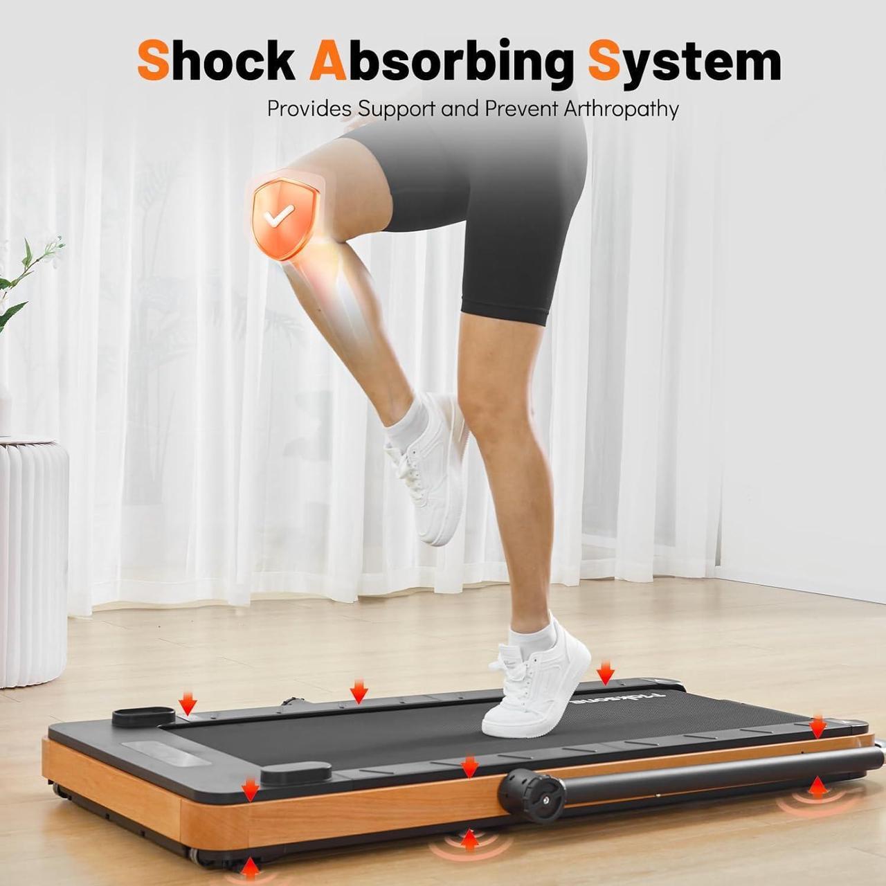 Alt view image 3 of 6 - Maksone Folding Walking Pad, Wood Under Desk Treadmill with Adjustable Handlebar, Foldable Treadmill with Remote Control, Installation-Free