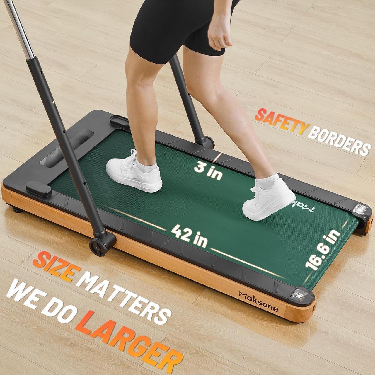 Alt view image 4 of 6 - Maksone Folding Walking Pad, Wood Under Desk Treadmill with Adjustable Handlebar, Foldable Treadmill with Remote Control, Installation-Free