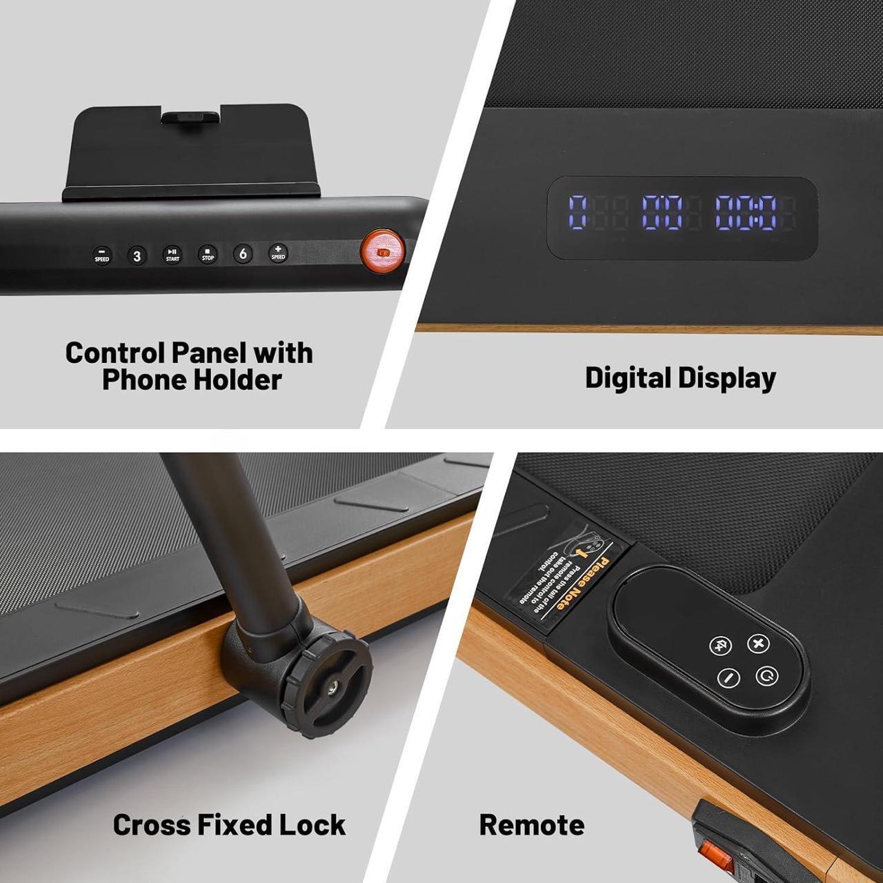Alt view image 6 of 6 - Maksone Folding Walking Pad, Wood Under Desk Treadmill with Adjustable Handlebar, Foldable Treadmill with Remote Control, Installation-Free