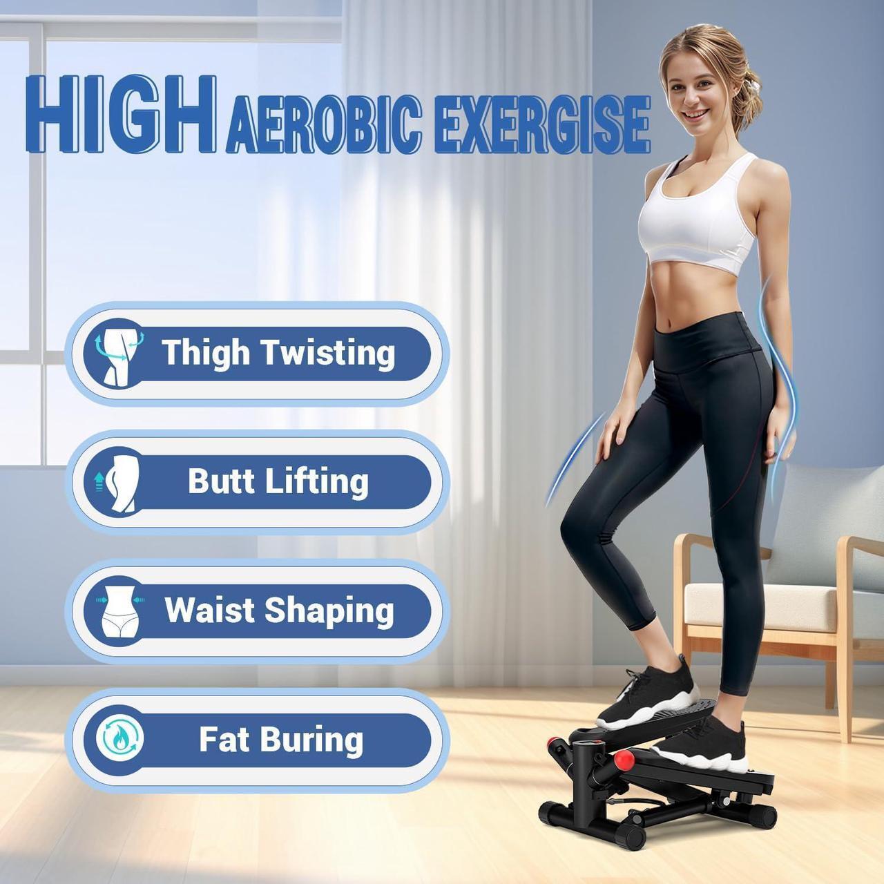 Alt view image 3 of 7 - Steppers for Exercise at Home, Stair Stepper with Resistance Bands, Upgraded Air-Powered Mini Stepper with 350lbs Loading Capacity,Twist Stepper Portable Exercise Equipment for Full Body Workout