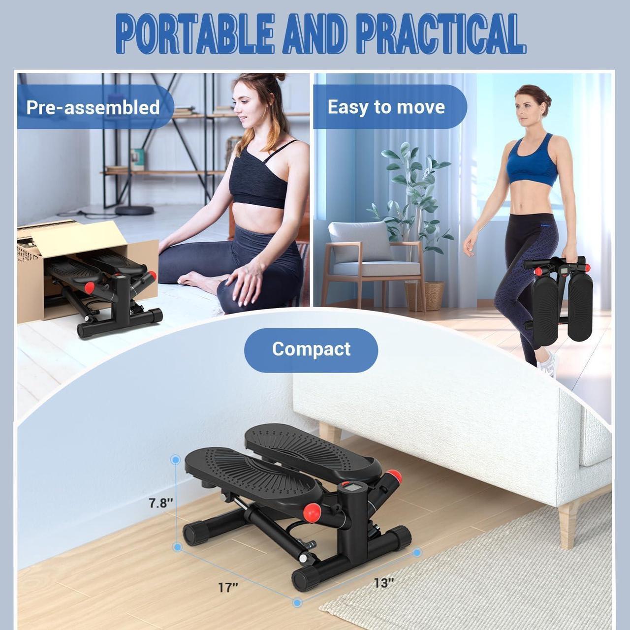 Alt view image 7 of 7 - Steppers for Exercise at Home, Stair Stepper with Resistance Bands, Upgraded Air-Powered Mini Stepper with 350lbs Loading Capacity,Twist Stepper Portable Exercise Equipment for Full Body Workout