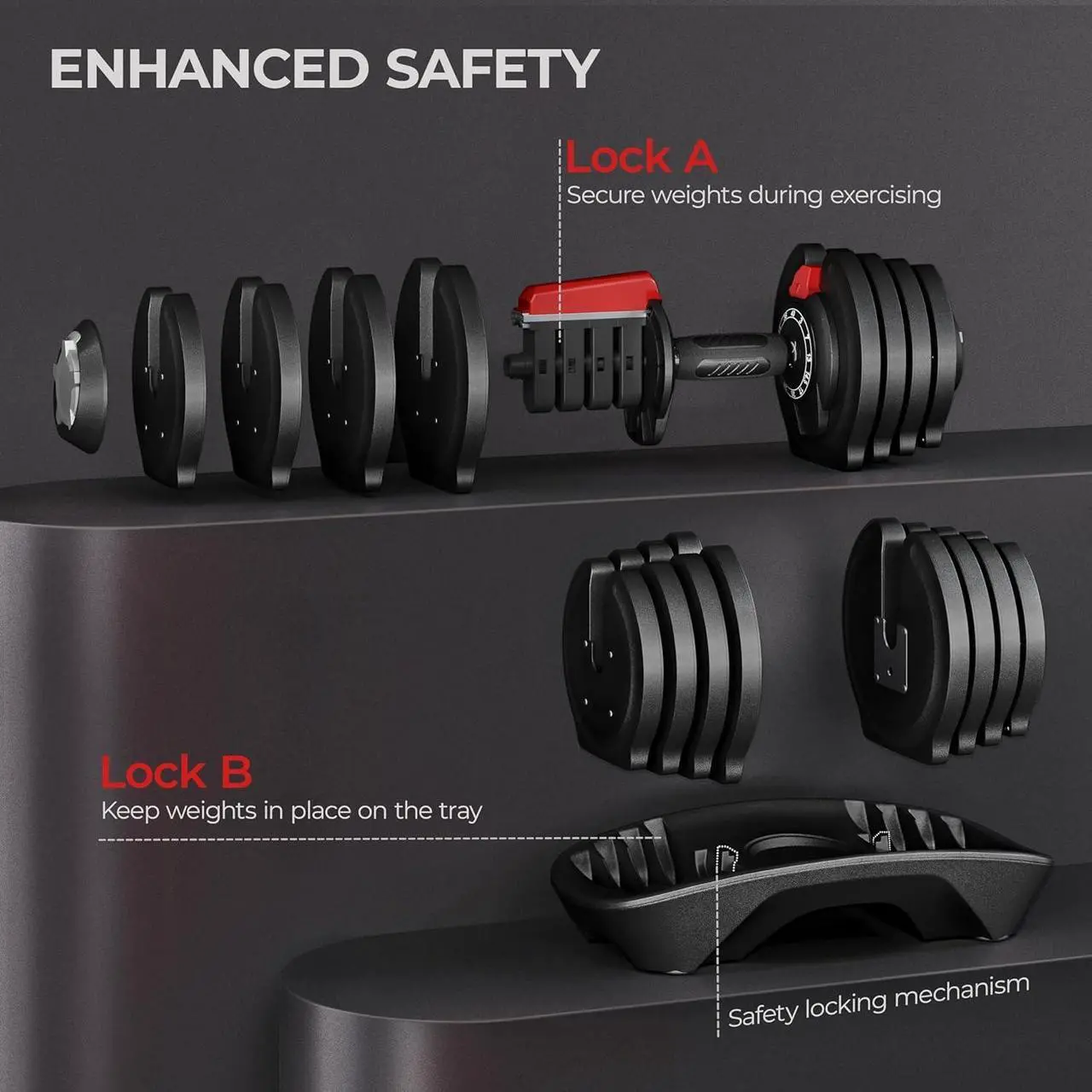 Alt view image 4 of 7 - Yaheetech Adjustable Dumbbell Set 40LB/52.5LB/90LB Adjustable Dumbbells Fast Adjust Dumbbell Weight Set with Anti-Slip Handle and Tray for Men/Women Home Gym Strength Training Equipment Single/Pair