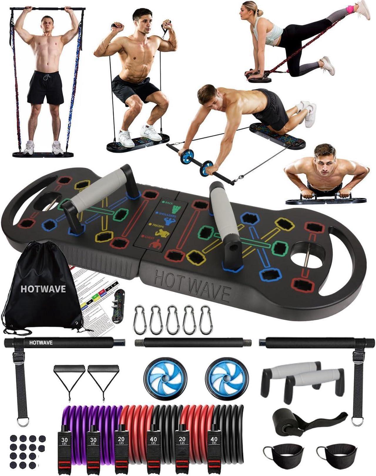 Main image of HOTWAVE Portable Exercise Equipment with 16 Gym Accessories.20 in 1 Push Up Board Fitness,Resistance Bands with Ab Roller Wheel,Home Workout for Men