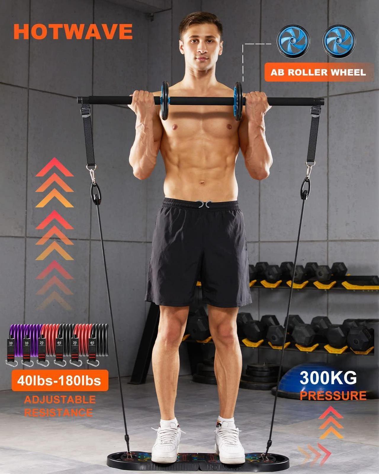 Alt view image 4 of 6 - HOTWAVE Portable Exercise Equipment with 16 Gym Accessories.20 in 1 Push Up Board Fitness,Resistance Bands with Ab Roller Wheel,Home Workout for Men