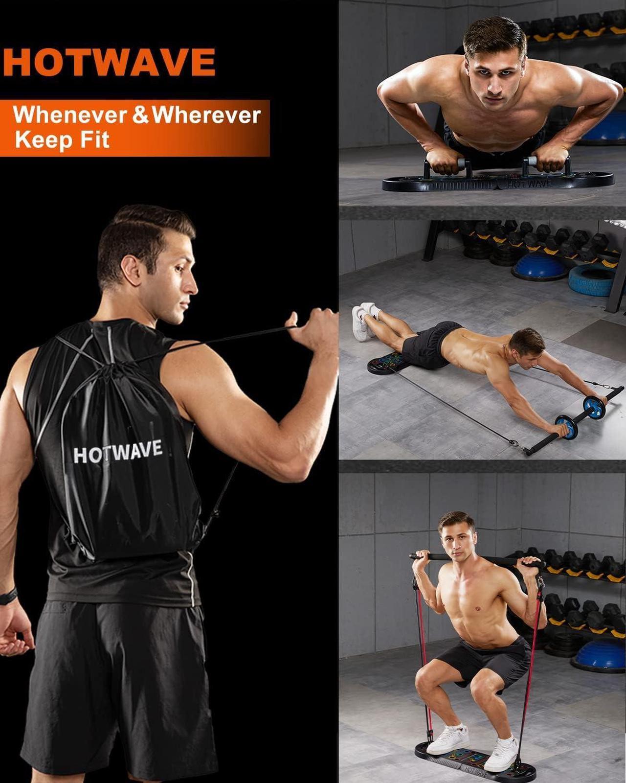 Alt view image 5 of 6 - HOTWAVE Portable Exercise Equipment with 16 Gym Accessories.20 in 1 Push Up Board Fitness,Resistance Bands with Ab Roller Wheel,Home Workout for Men