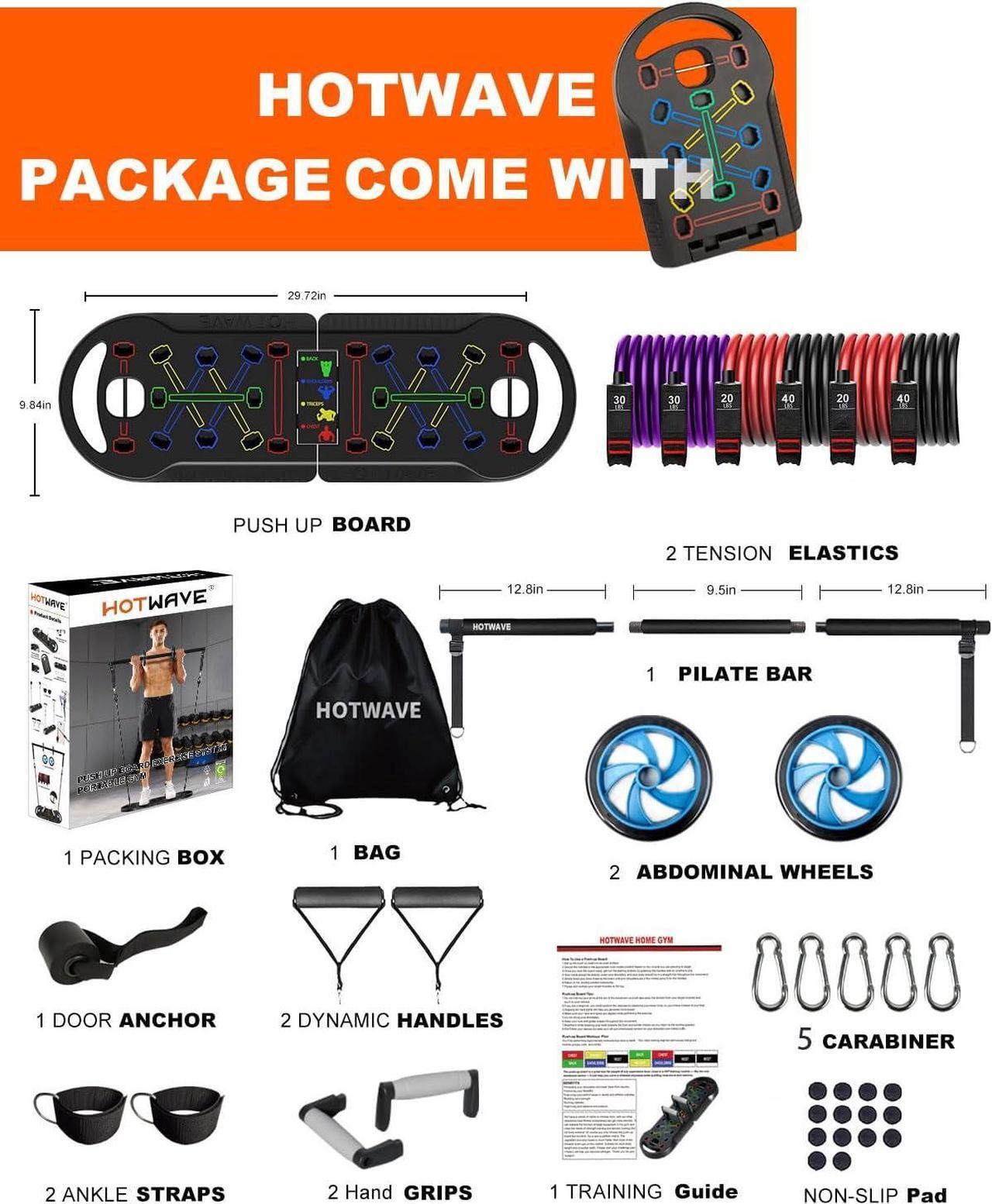 Alt view image 6 of 6 - HOTWAVE Portable Exercise Equipment with 16 Gym Accessories.20 in 1 Push Up Board Fitness,Resistance Bands with Ab Roller Wheel,Home Workout for Men