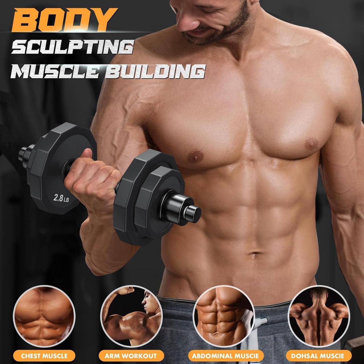 Alt view image 3 of 7 - Weights Dumbbells Set, Adjustable Dumbbell Sets 22Lbs 44Lbs 66Lbs 88Lbs with Solid Steel, Barbell Free Weight Set with Connector Workout Home Gym Equipment for Men Women Strength Training Shaping